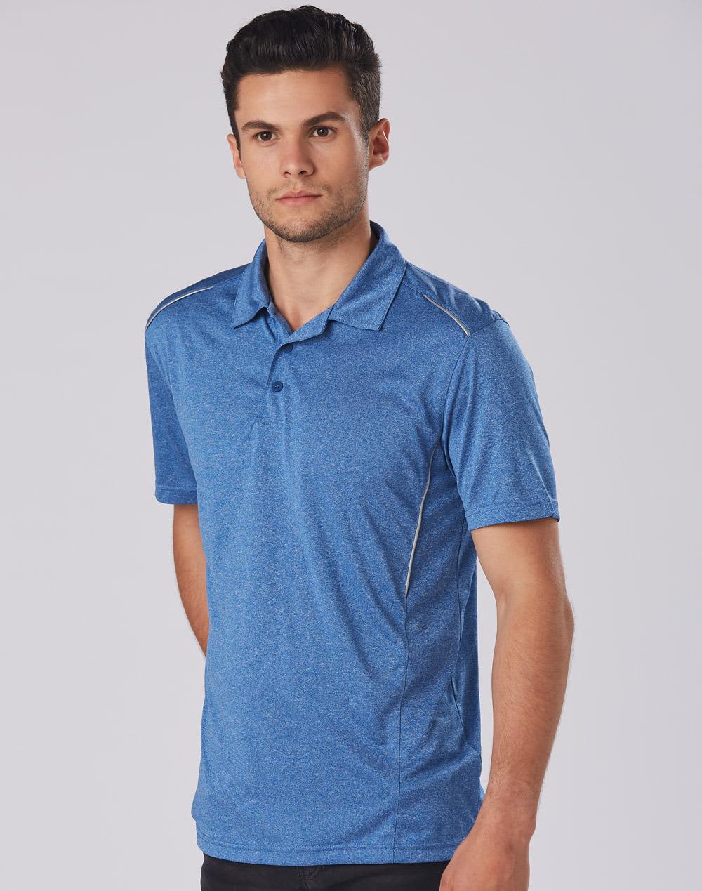 A blue short sleeve polo shirt featuring a logo, with a sporty design and contrasting accents. Men's Ultra Dry Cationic Short Sleeve Polo - Image 1