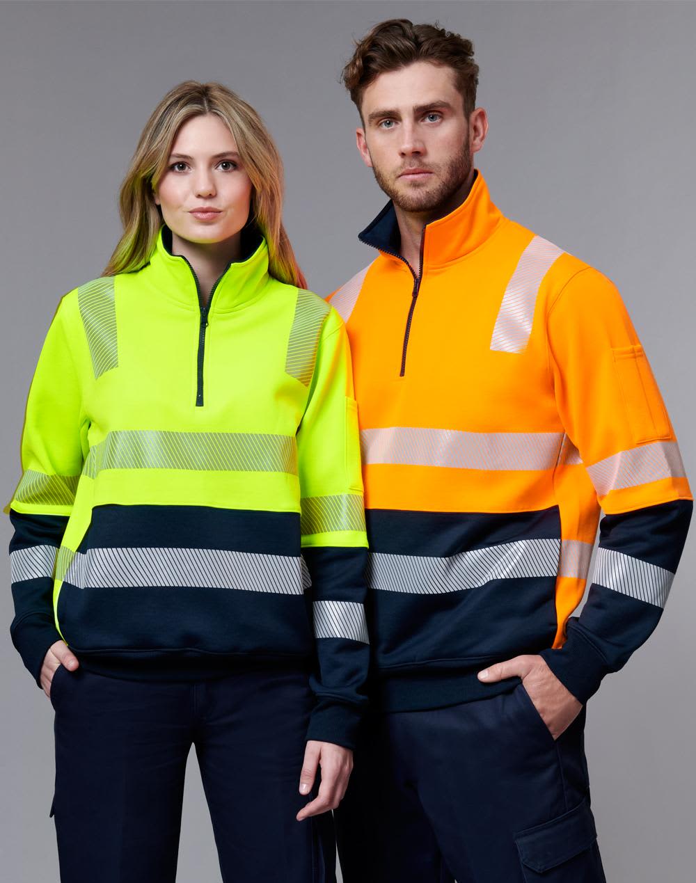 Biomotion VIC Rail Safety Jumper in hi-vis yellow and orange, featuring reflective stripes and a zip collar. Biomotion VIC Rail Safety Jumper - Image 1