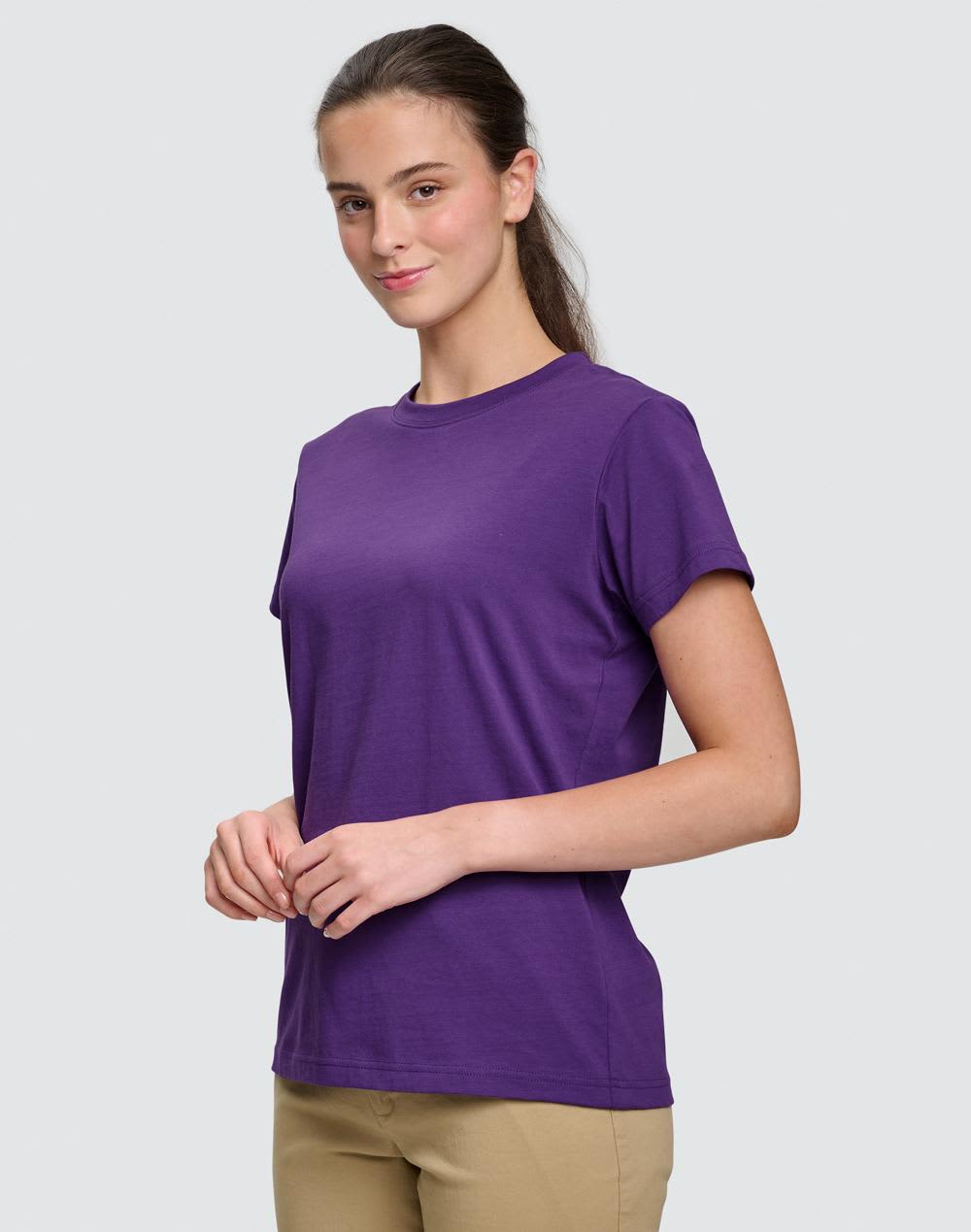 A bright pink semi-fitted T-shirt for ladies, featuring a classic crew neck and short sleeves. Ladies' Cotton Semi Fitted Tee - Image 1