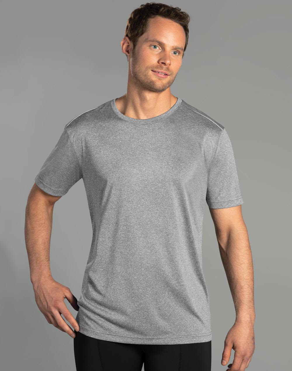A grey short sleeve tee for men, featuring a subtle logo and a sleek, lightweight design. Men's Ultra Dry Cationic Short Sleeve Tee - Image 1
