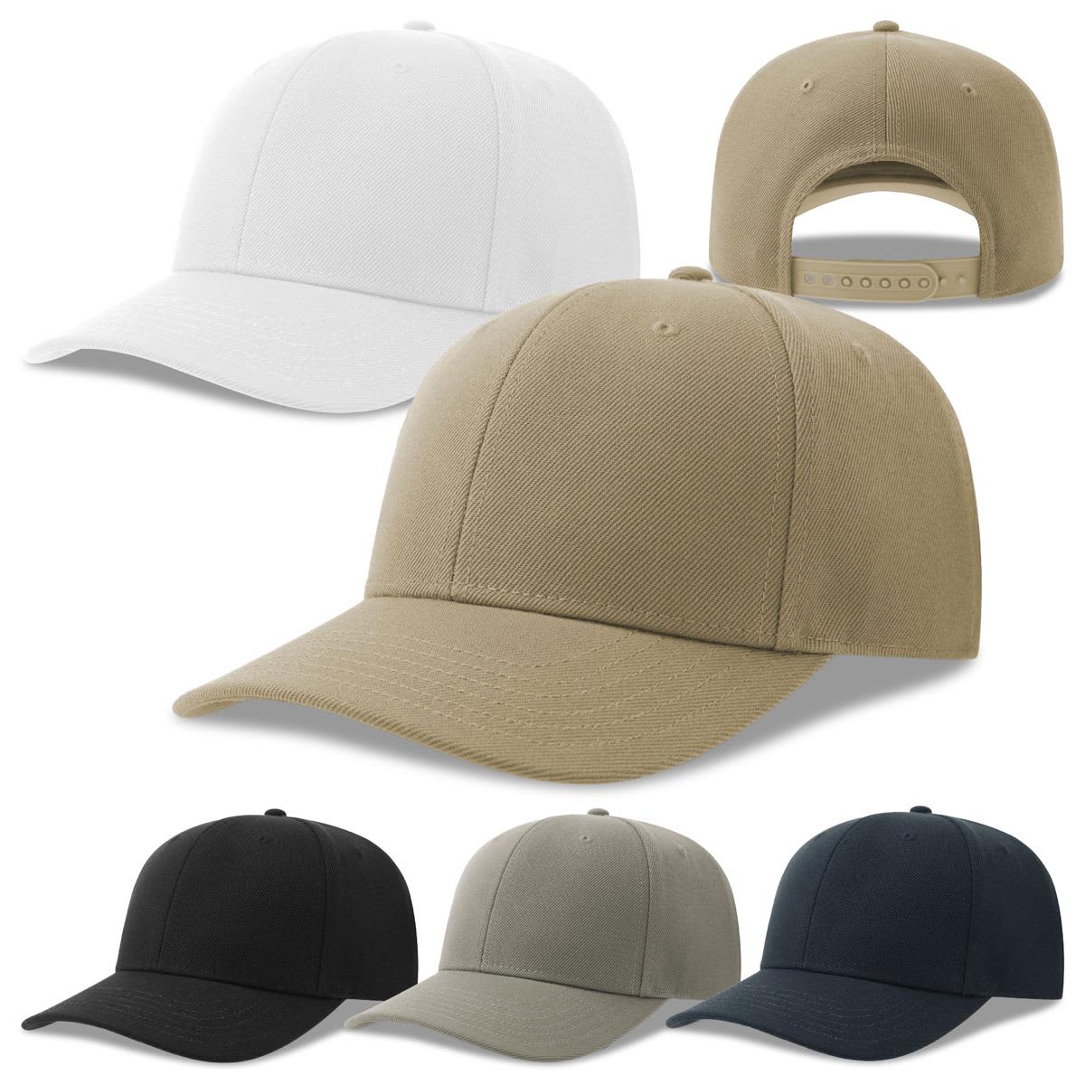 A collection of caps in white, tan, black, grey, and navy, featuring adjustable straps and a logo. Beat-S Cap - Recycled Polyester Cap - Image 1