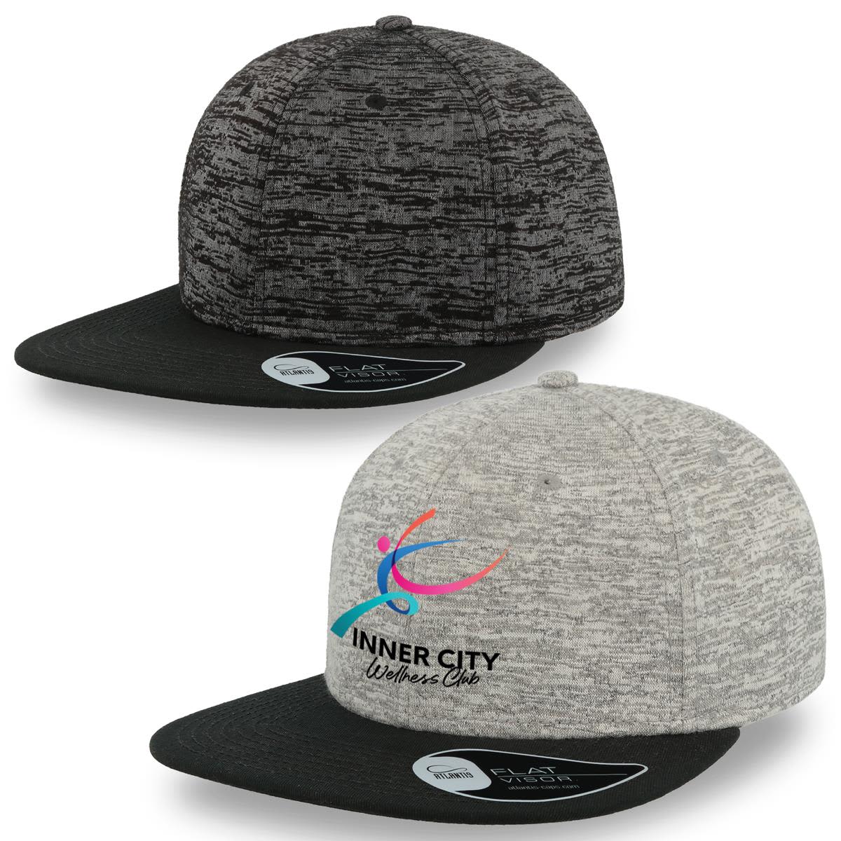 A promotional cap in black and grey with a flat peak, featuring a logo on the front. Boost - Image 1