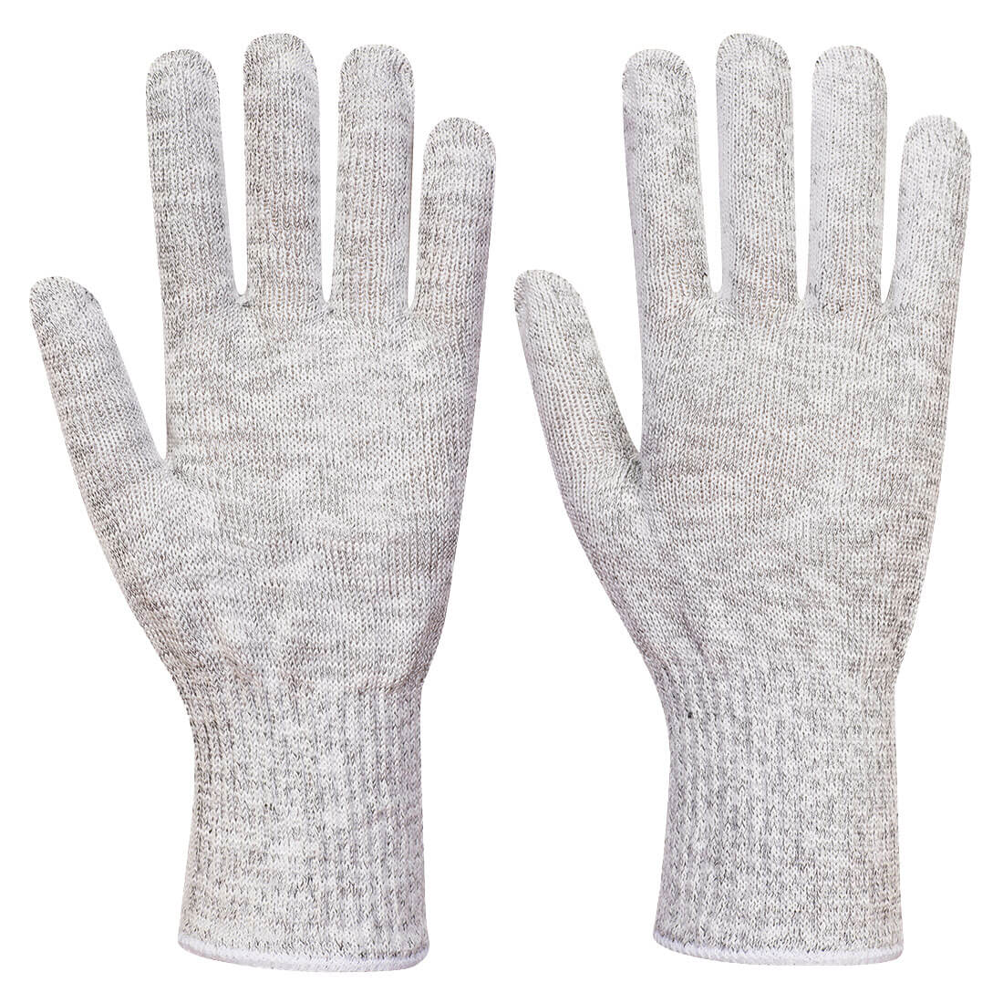 A pair of grey food glove liners with a textured surface, designed to fit both hands. AHR 10 Food Glove Liner - Image 1