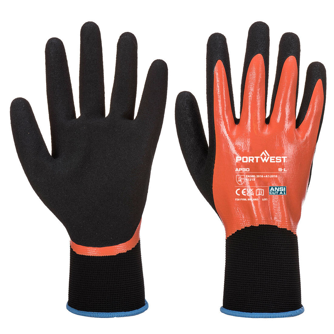 Dermi Pro Glove in black and orange, featuring a textured grip and a fitted cuff. Includes a branding logo. Dermi Pro Glove - Image 1
