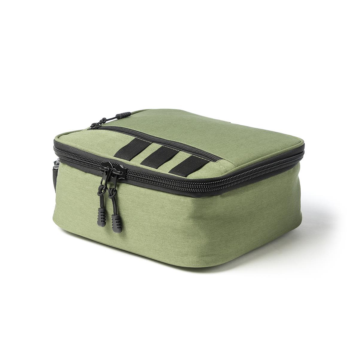 A green pack cooler with a zippered closure and black details, featuring a sturdy rectangular design. Super Duty 6 - In Pack Cooler - Image 1