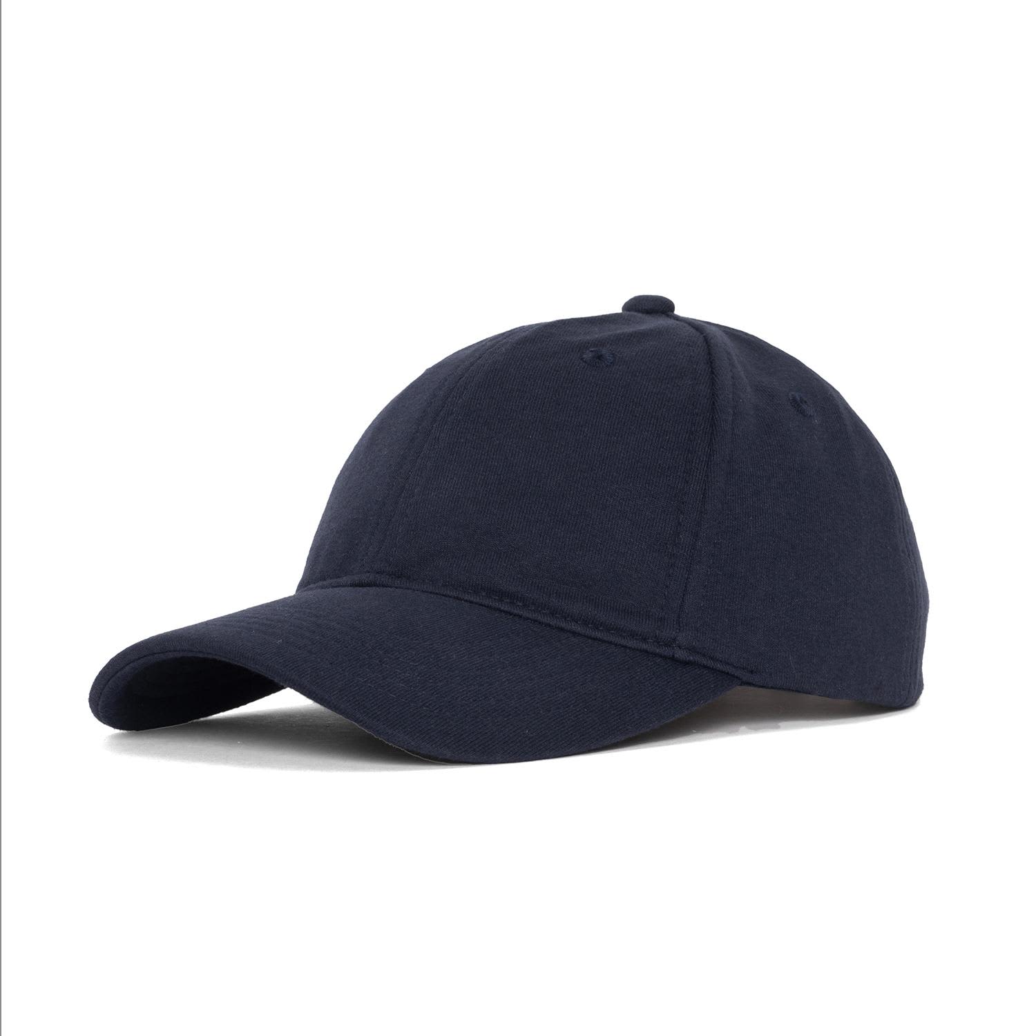 A navy blue cap with a curved brim and a logo on the front. It features a six-panel design. Cap - Image 1