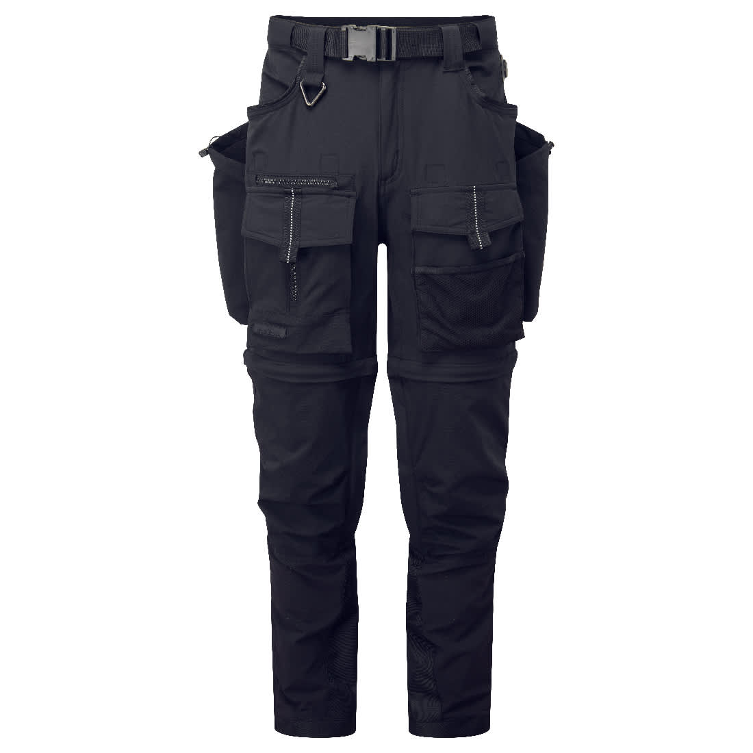 Modular work pants in black, featuring multiple pockets and a belt, designed for versatility and functionality. Ultimate Modular Work Pants - Image 1