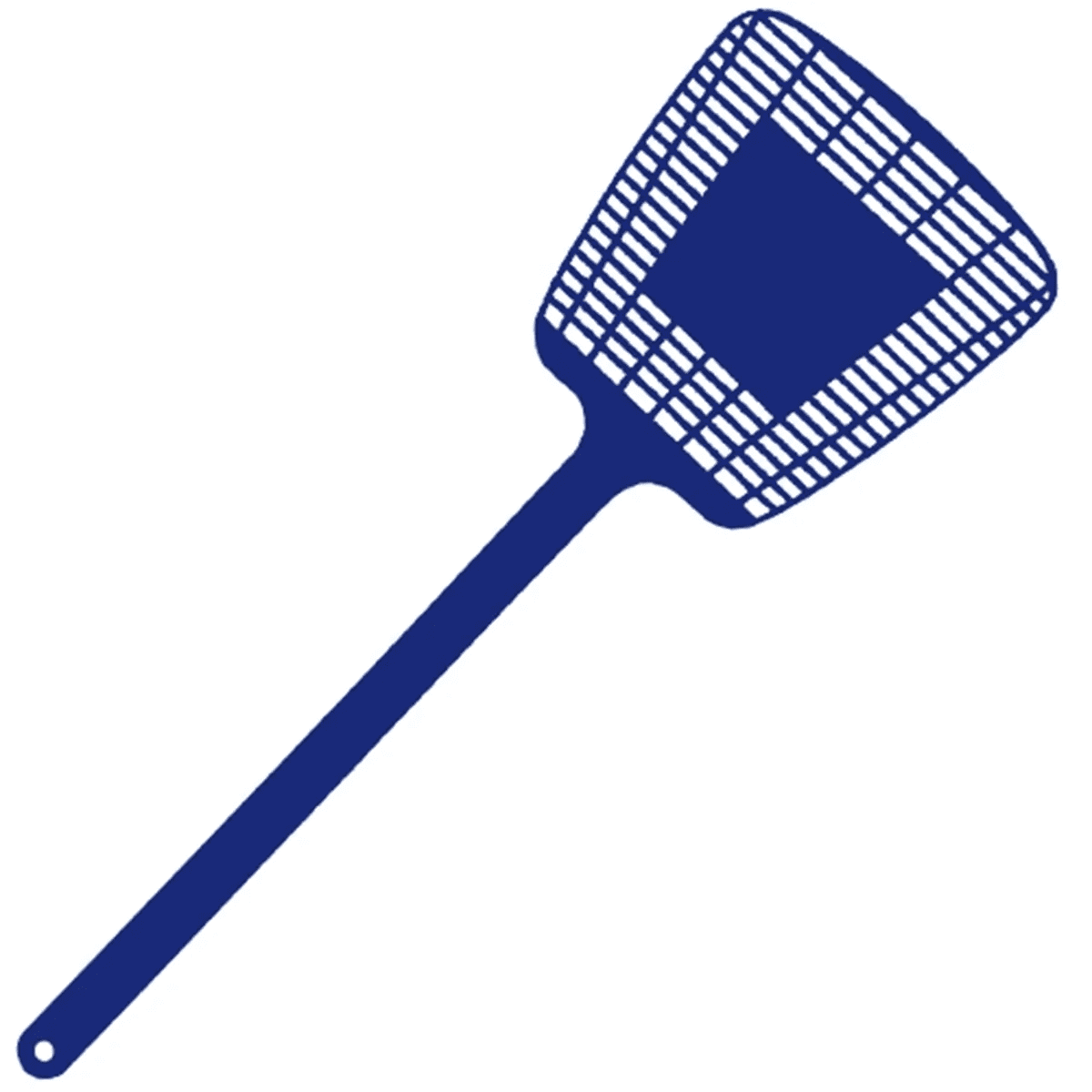 A blue fly swatter with a long handle and a grid-patterned swatting surface. It features a circular hole at the end of the handle. Fly Swatter - Image 1
