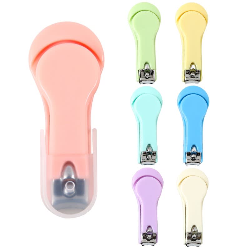 A set of baby nail clippers in pastel colours, including pink, yellow, green, blue, and purple, arranged in a group. Baby Nail Clippers - Image 1