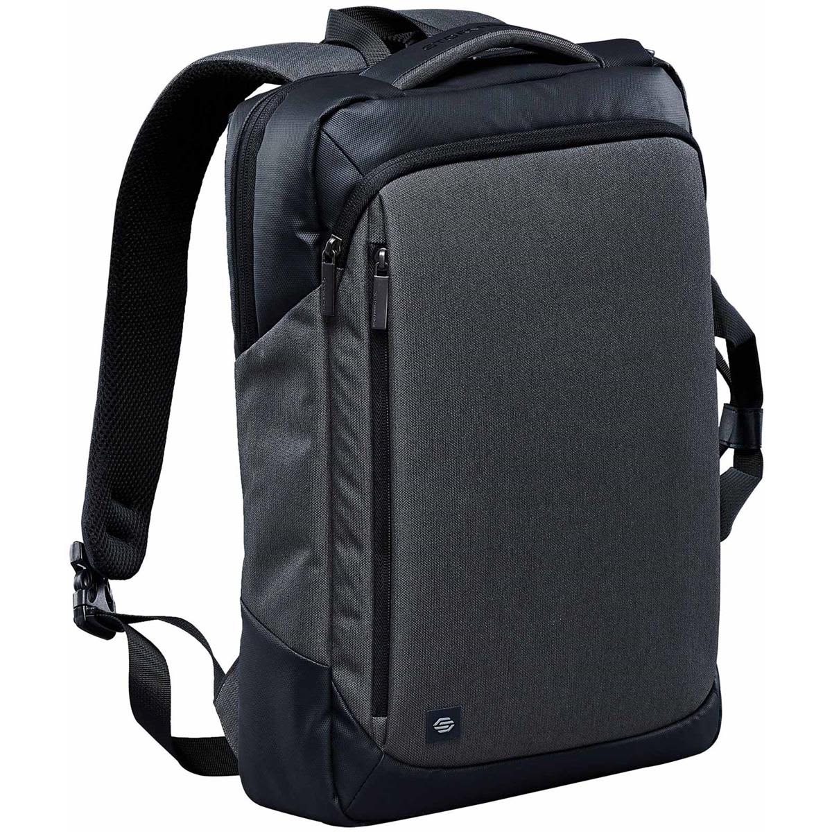 A sleek grey laptop backpack featuring multiple zippered compartments and a padded back panel. It has a logo on the front. Road Warrior Computer Pack - Image 1