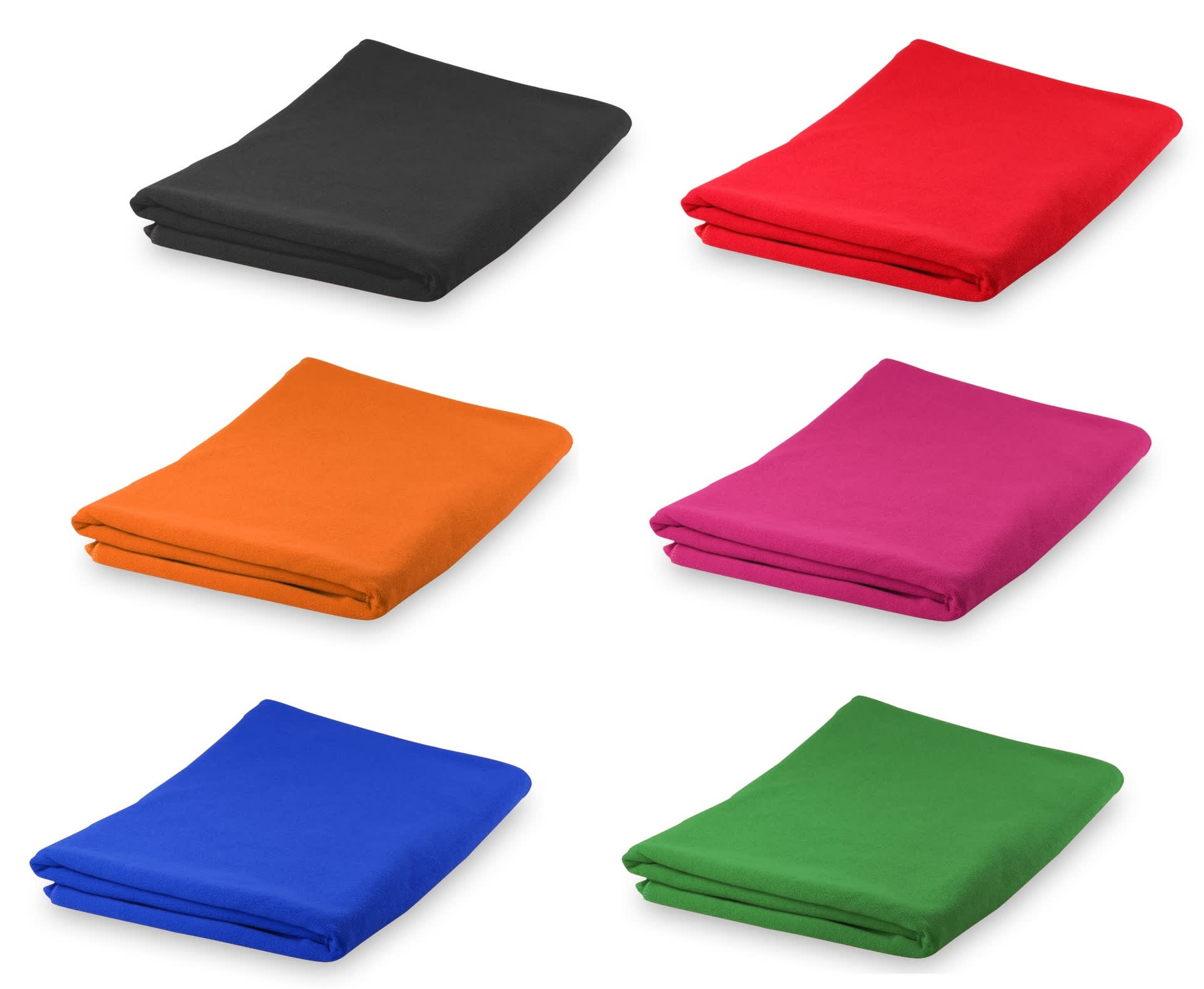 A collection of six folded fabric pieces in black, red, orange, pink, blue, and green. Each piece is neatly arranged. Lypso - Image 1