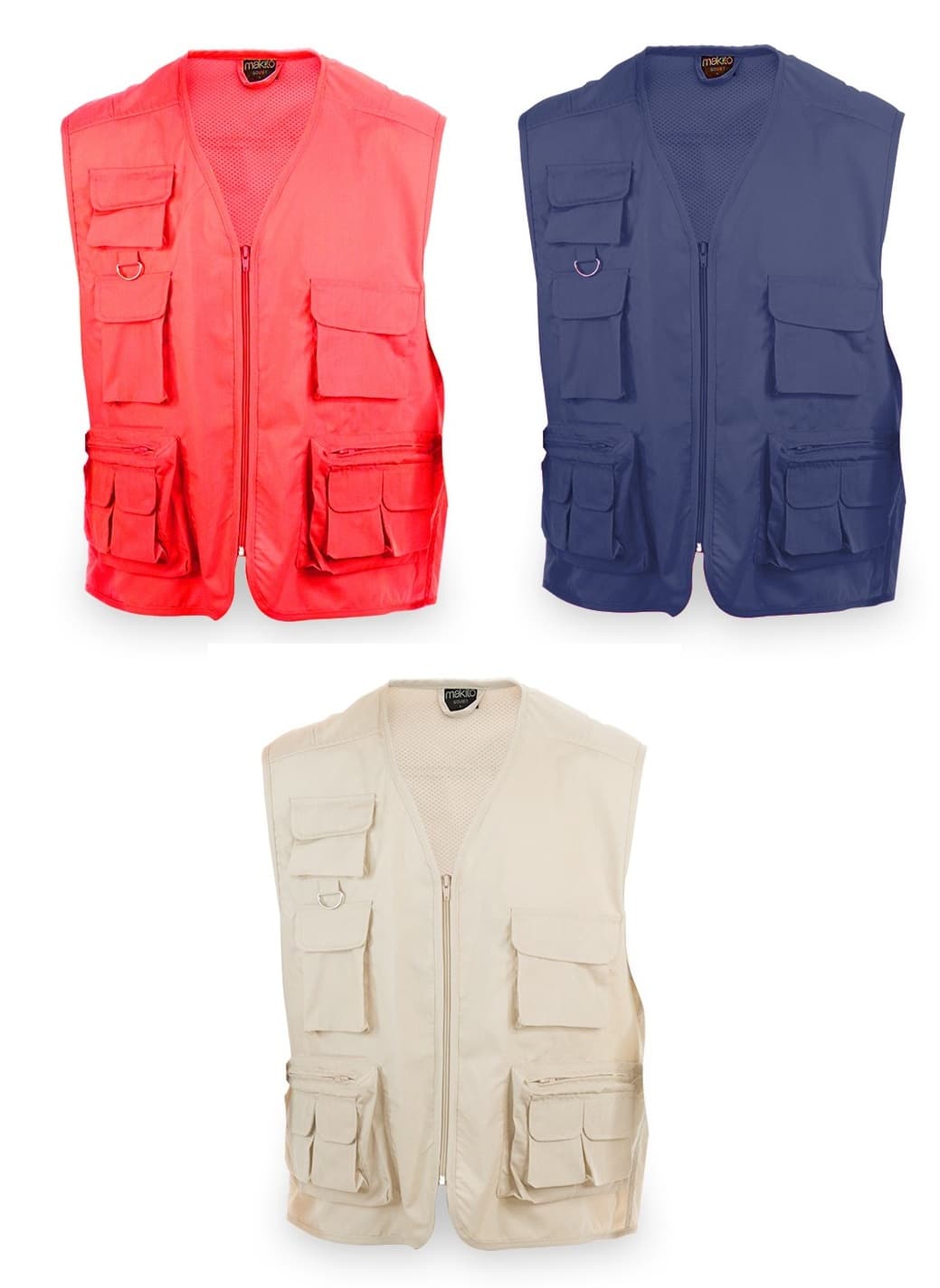 Three vests in pink, navy, and beige, each featuring multiple pockets and a sleeveless design. Soviet - Image 1