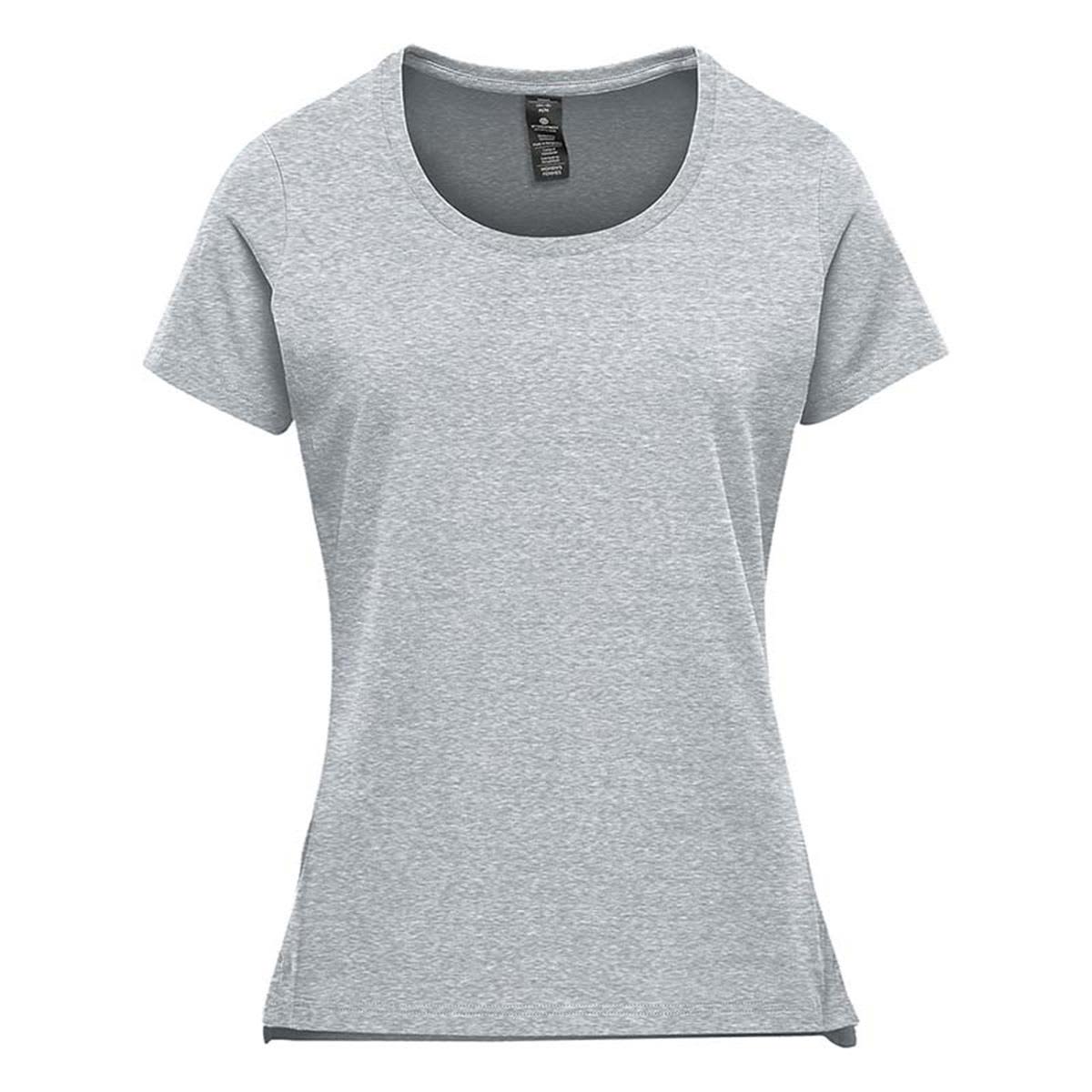 A light grey women's performance short sleeve tee featuring a scoop neckline and a logo. Women's Montebello Performance Short Sleeve Tee - Image 1