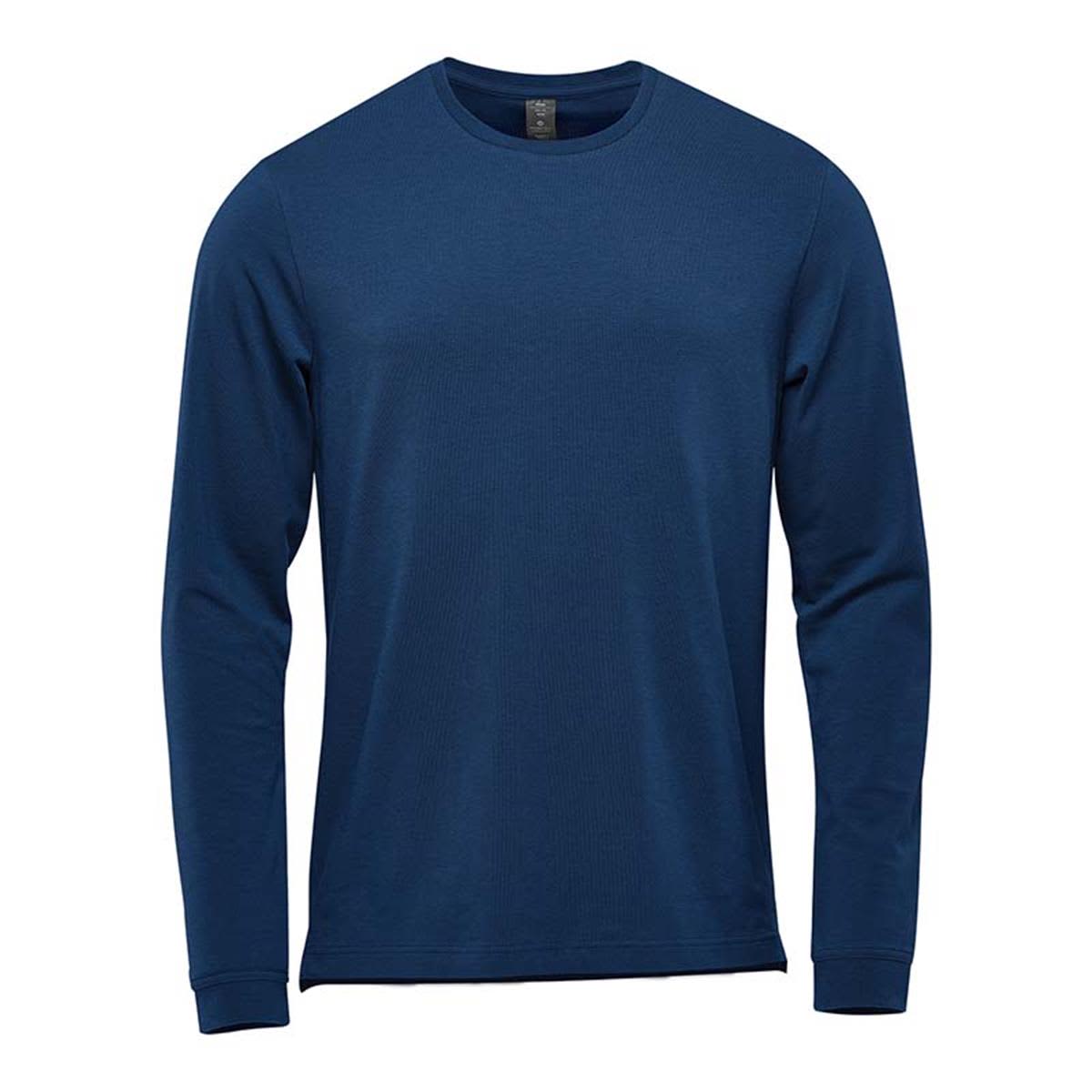 A navy long sleeve tee with a crew neckline and a simple design, featuring a logo on the label. Men's Montebello Performance Long Sleeve Tee - Image 1