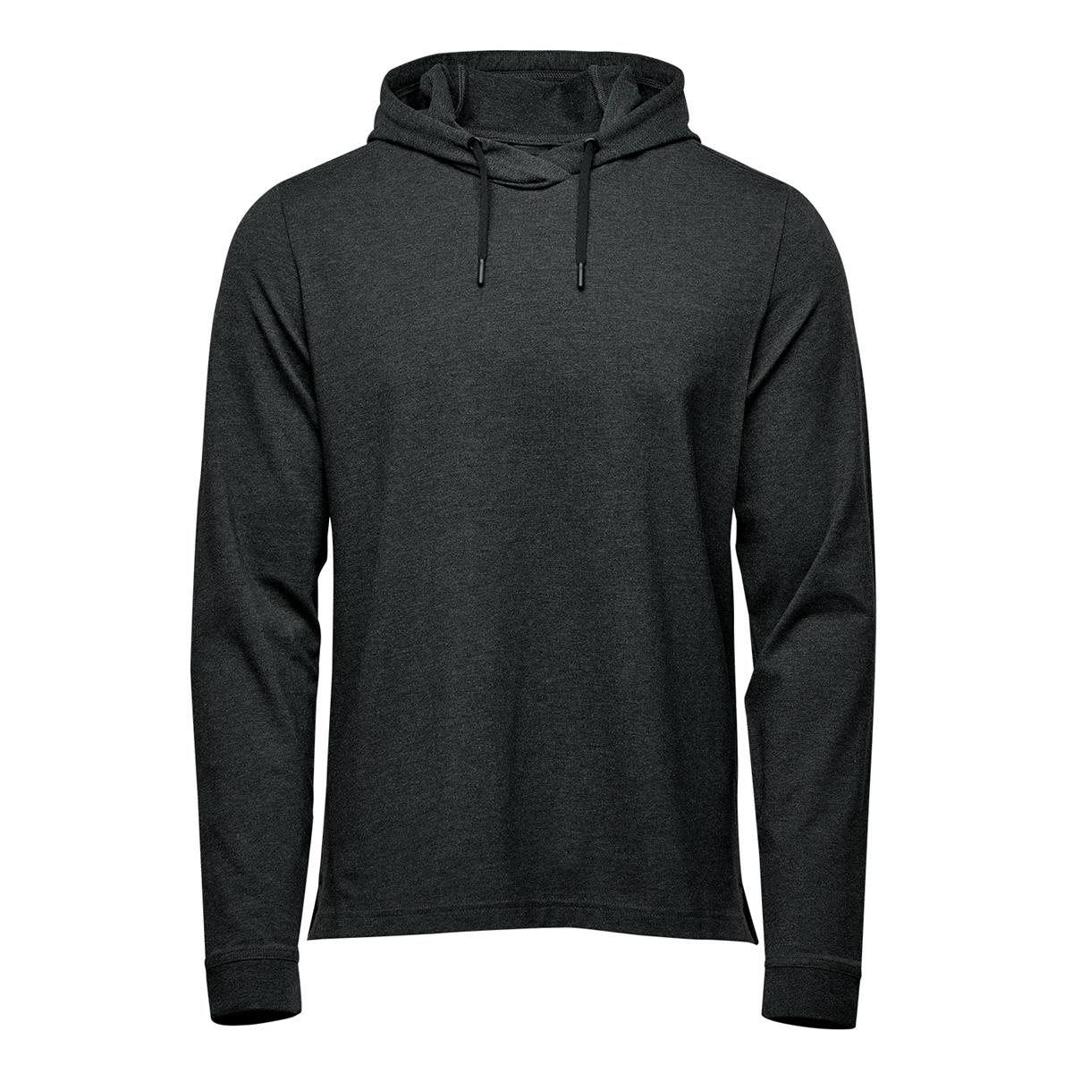 A dark grey pullover hoody with a hood and drawstrings, featuring long sleeves and a simple design. Men's Montebello Pullover Hoody - Image 1