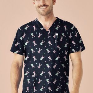 Mens Easter V-Neck Short Sleeve Scrub Top