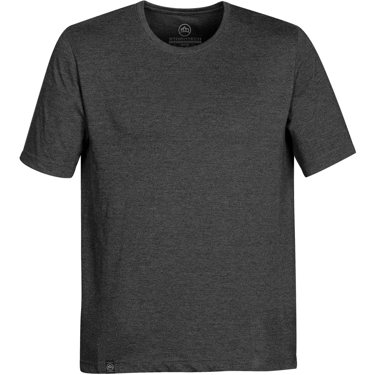 A grey men's short-sleeve T-shirt featuring a round neck and a logo on the hem. Men's Baseline S/S Tee - Image 1