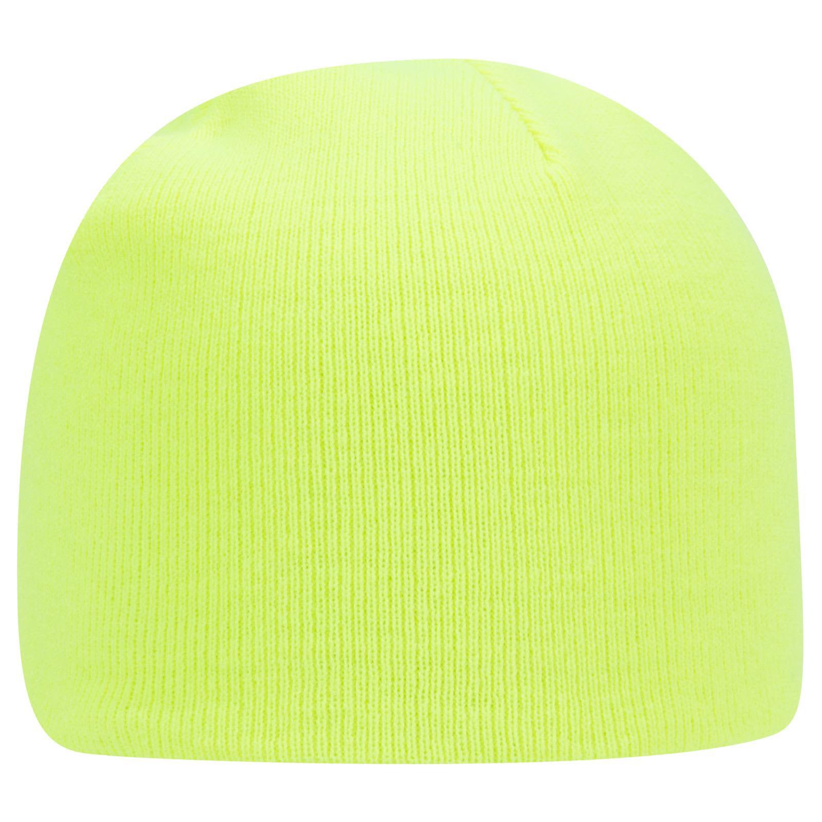 A classic knit beanie in bright yellow, featuring a simple design and ribbed texture. It has a logo on it. 8" Classic Knit Beanie - Image 1