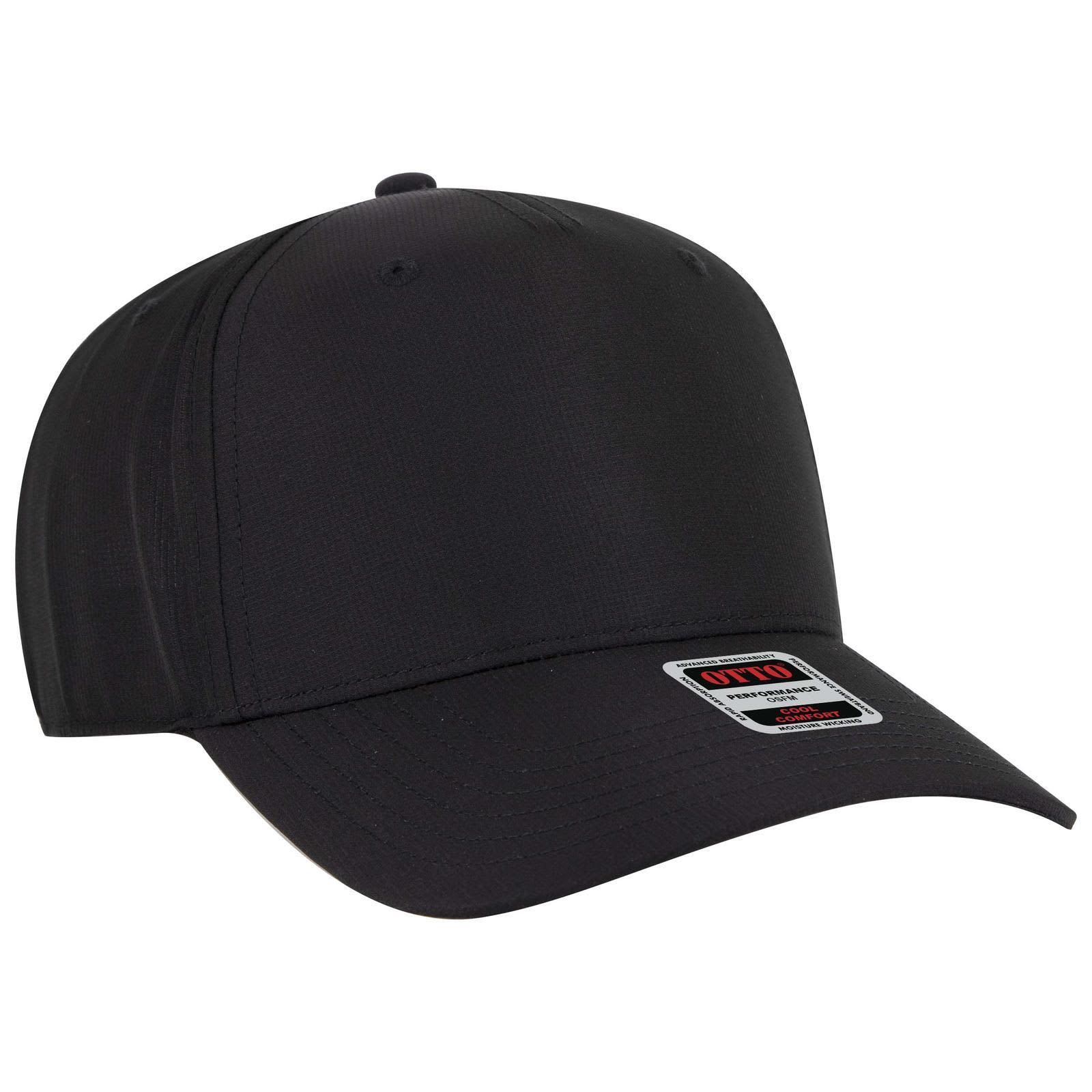 A black 5 panel mid profile baseball cap featuring a logo on the side and a curved brim. 5 Panel Mid Profile Style Baseball Cap - Image 1