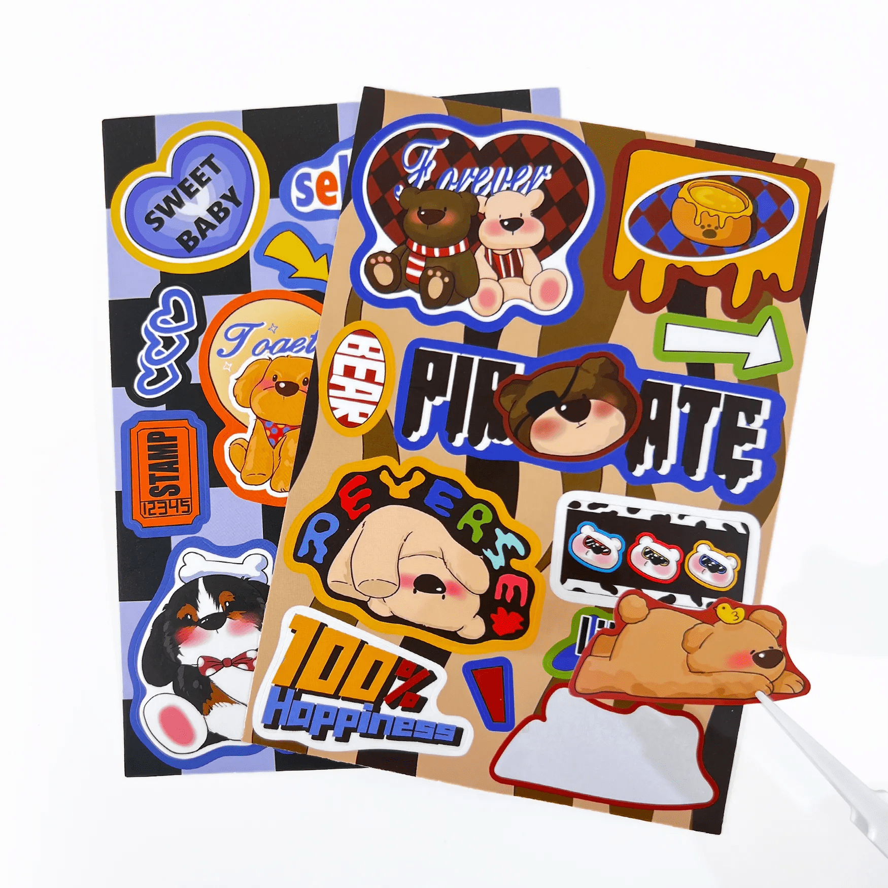 A sheet of colourful personality stickers featuring cute cartoon characters and playful phrases, with a variety of designs. Personality Stickers Sheet - Image 1