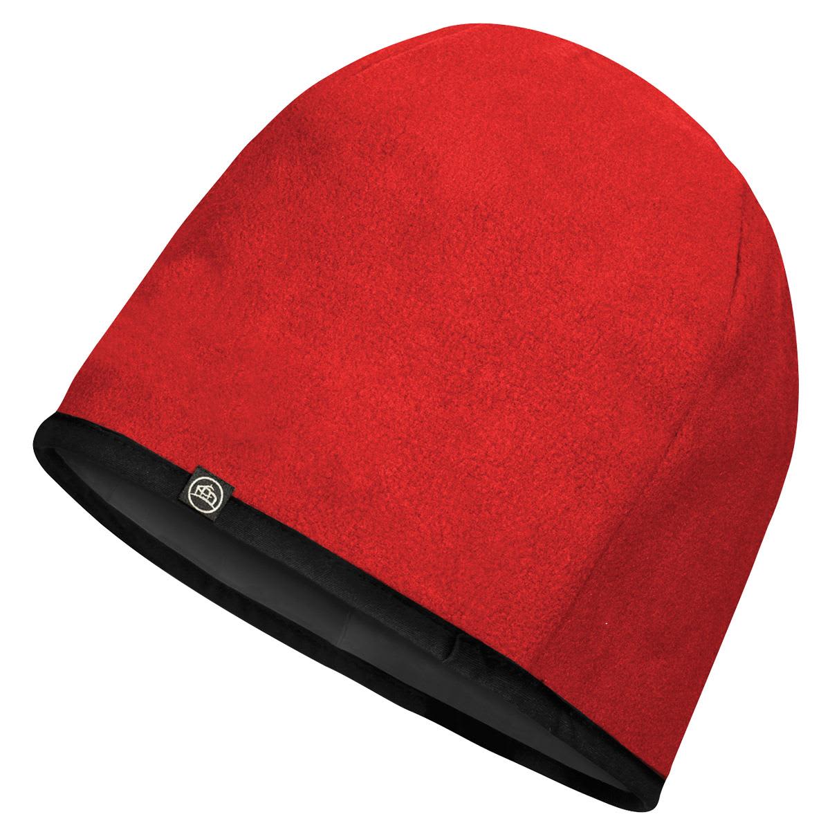 A red fleece toque with a black lining and a small logo on the edge. Helix Fleece Toque - Image 1