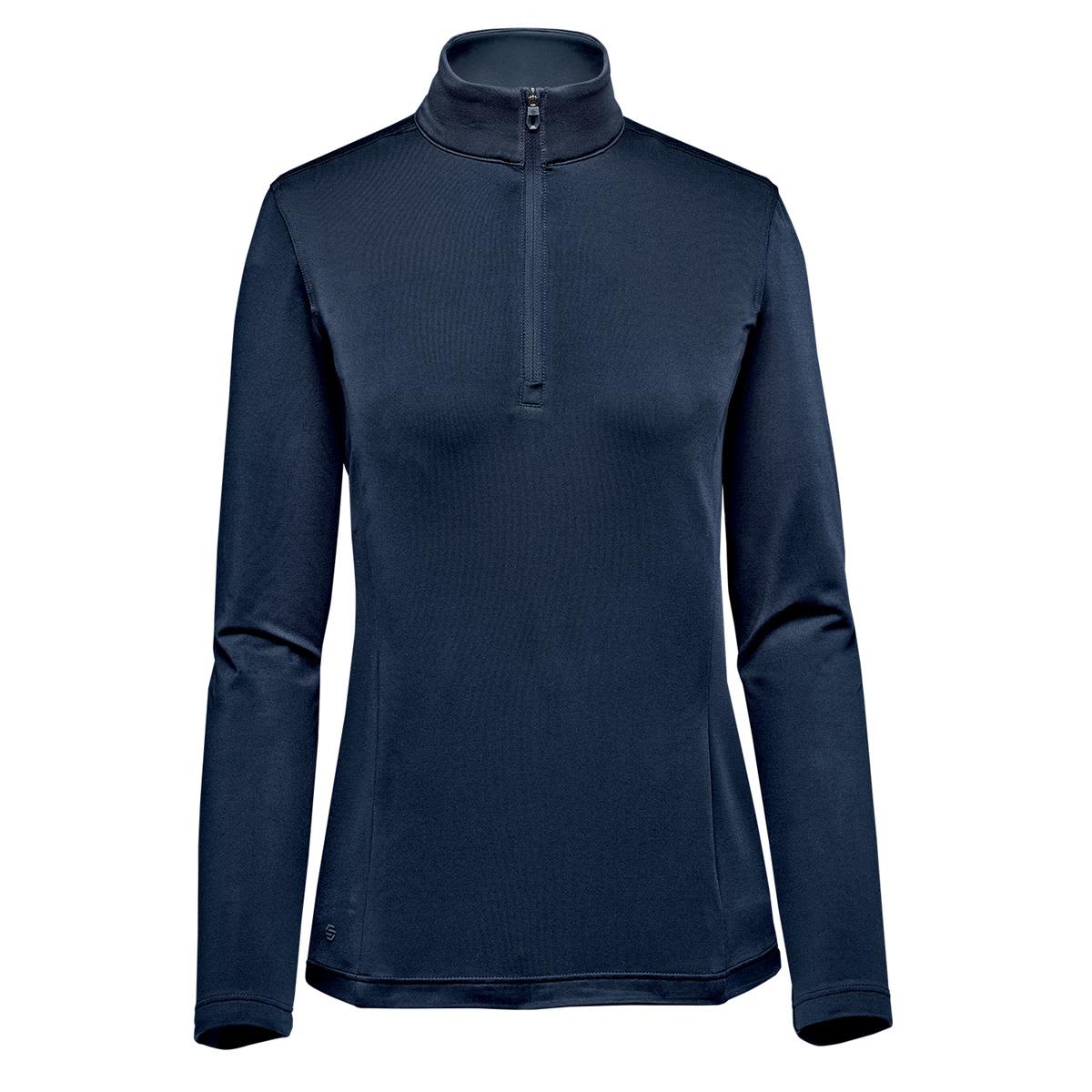 A women's 1/4 zip pullover in navy blue with long sleeves and a high collar, featuring a small logo. Women's Zermatt 1/4 Zip Pullover - Image 1