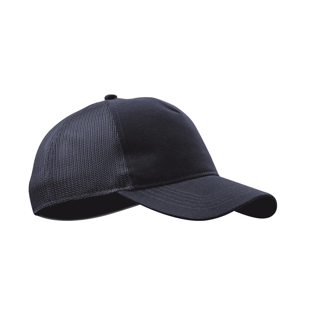 A black trucker cap featuring a mesh design and a solid front panel, with a logo on the side. Scirroco Trucker - Image 1