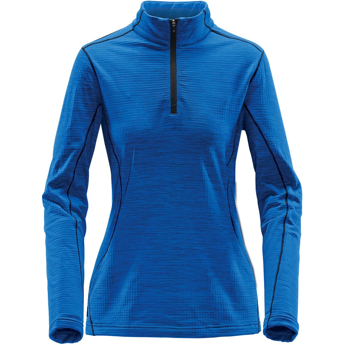 A women's base thermal 1/4 zip jumper in blue with long sleeves and a high collar. It has a branded logo. Women's Base Thermal 1/4 Zip - Image 1