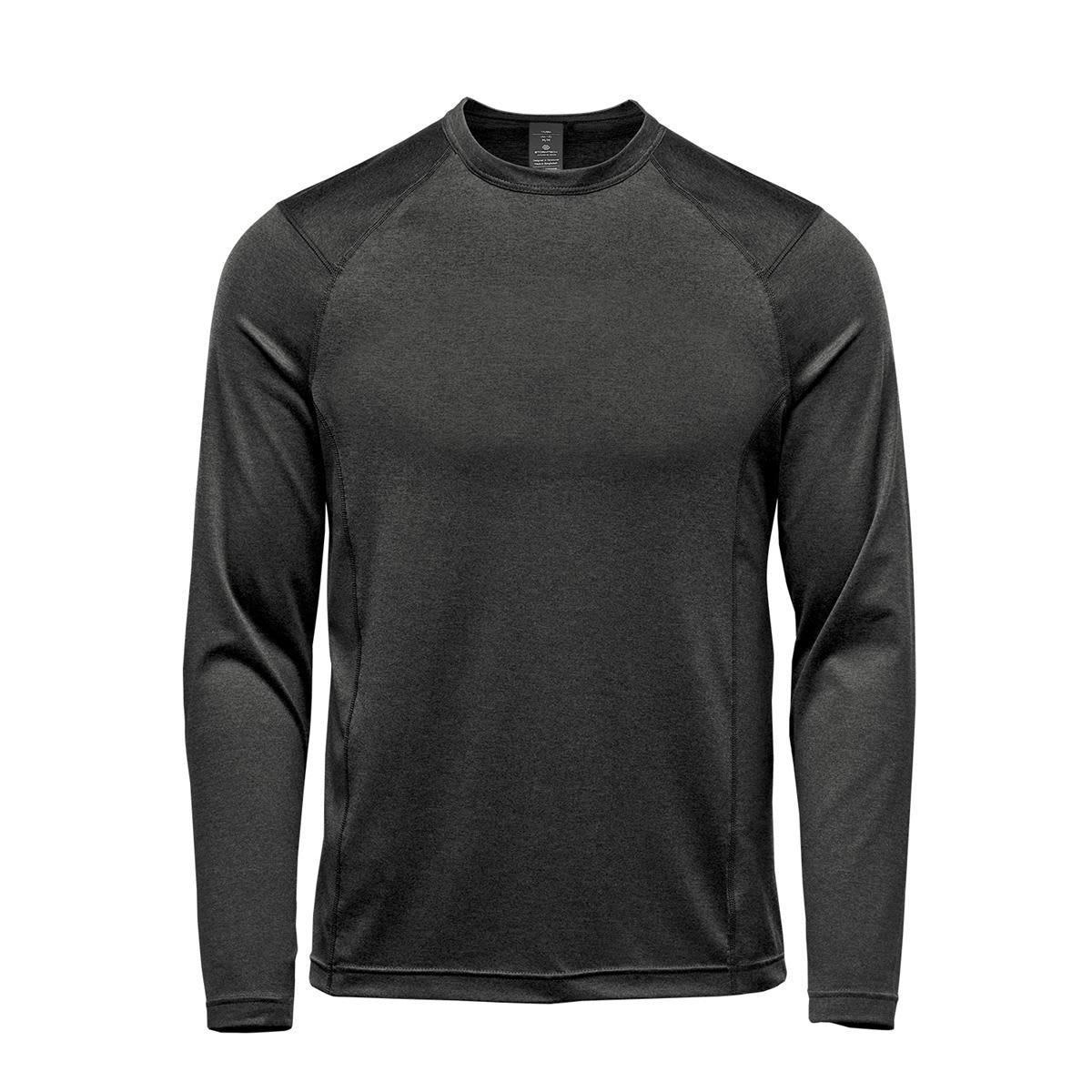 A long-sleeve crew neck shirt in dark grey with a logo on the front. Men's Milano L/S Crew Neck - Image 1