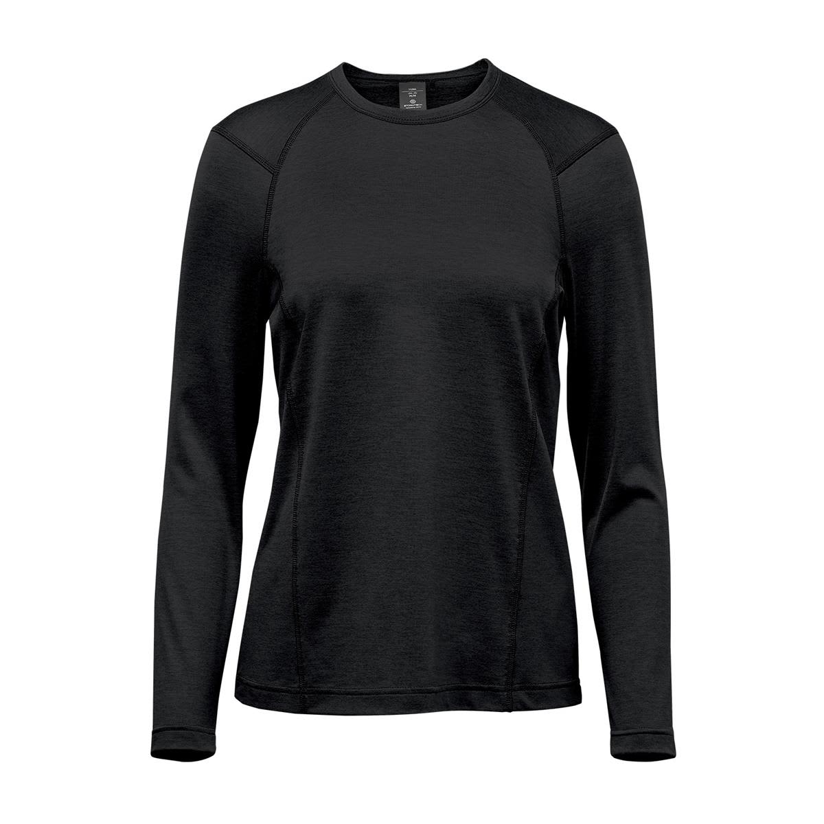 A women's long sleeve crew neck shirt in black with a simple design and a subtle logo. Women's Milano L/S Crew Neck - Image 1