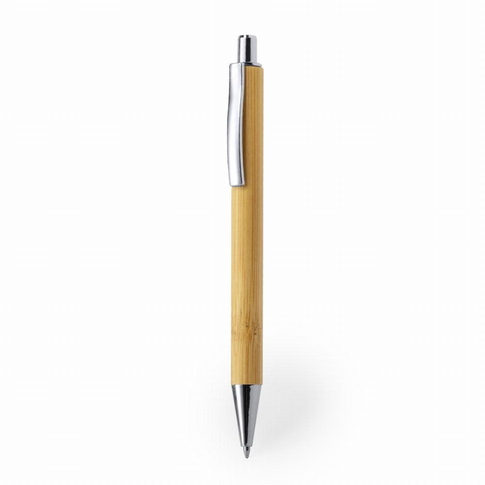 A bamboo ball pen with a chrome clip and tip, featuring a sleek, minimalist design. SIENNA Bamboo Push-Action Ball Pen - Image 1