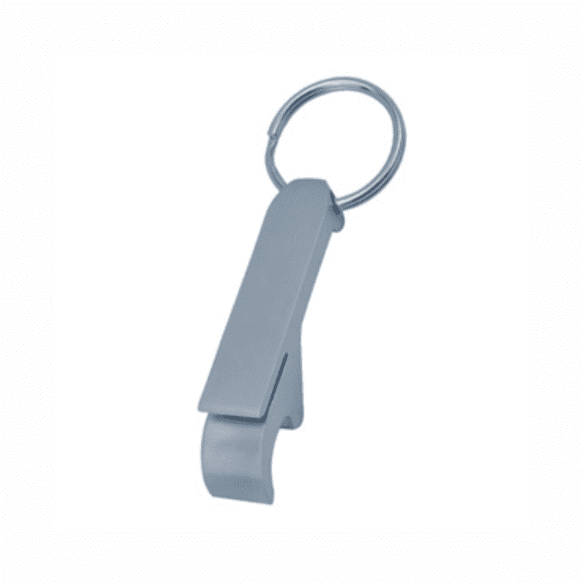 A bottle opener in silver with a keyring attachment, featuring a sleek, minimalist design. echidna opener keyring - Image 1