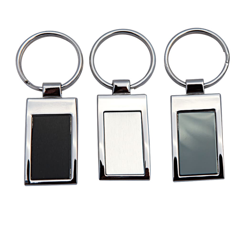 A set of three keychains with metallic frames, featuring black, silver, and grey rectangular sections. Davison keyring - Image 1