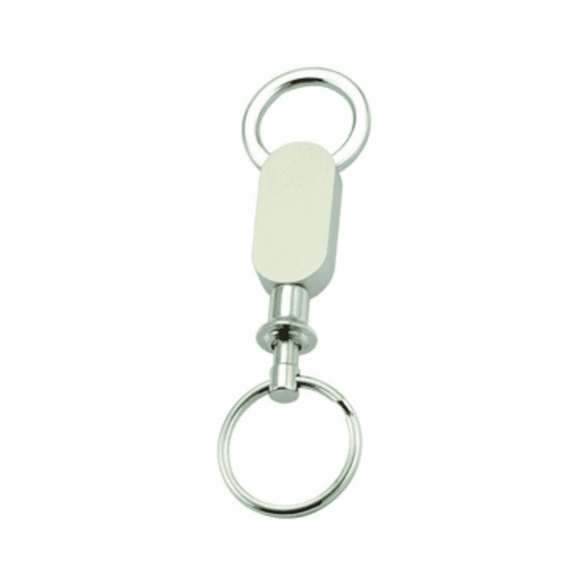 A keyring featuring a silver metal body with dual rings on each end. It has a sleek, minimalist design. Backman keyring - Image 1