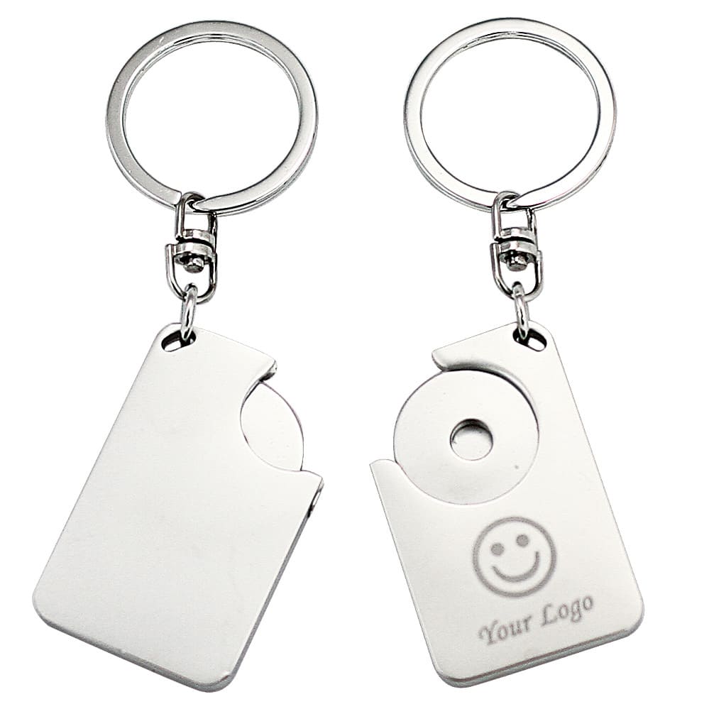 A keyring featuring two metal tags, one shaped like a card and the other with a circular cutout. It has a logo. Chapman keyring - Image 1