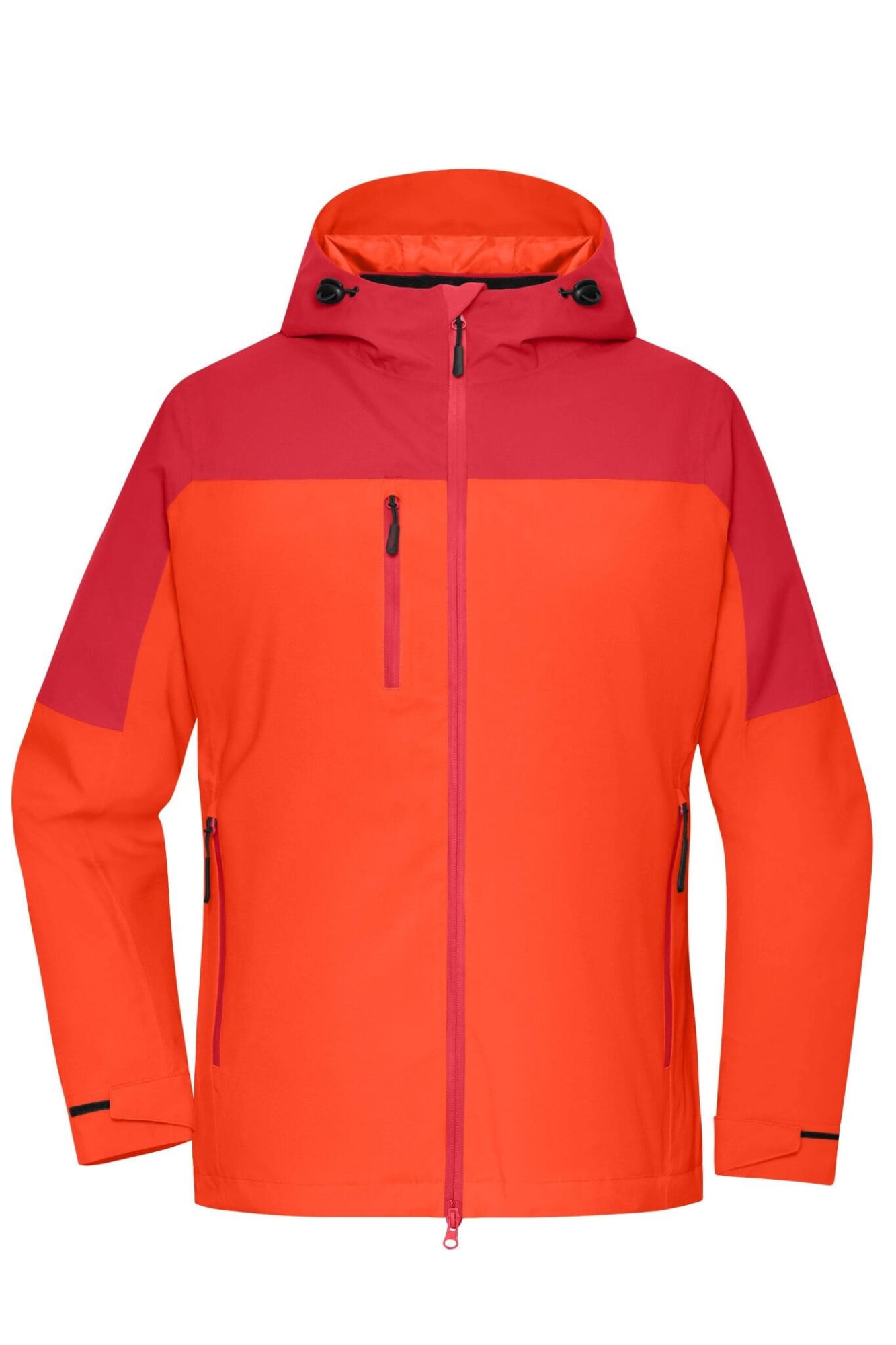 A vibrant orange and pink ladies' 3-in-1 jacket with a hood and multiple pockets. It features a logo on the front. Ladies 3-in-1 Jacket - Image 1
