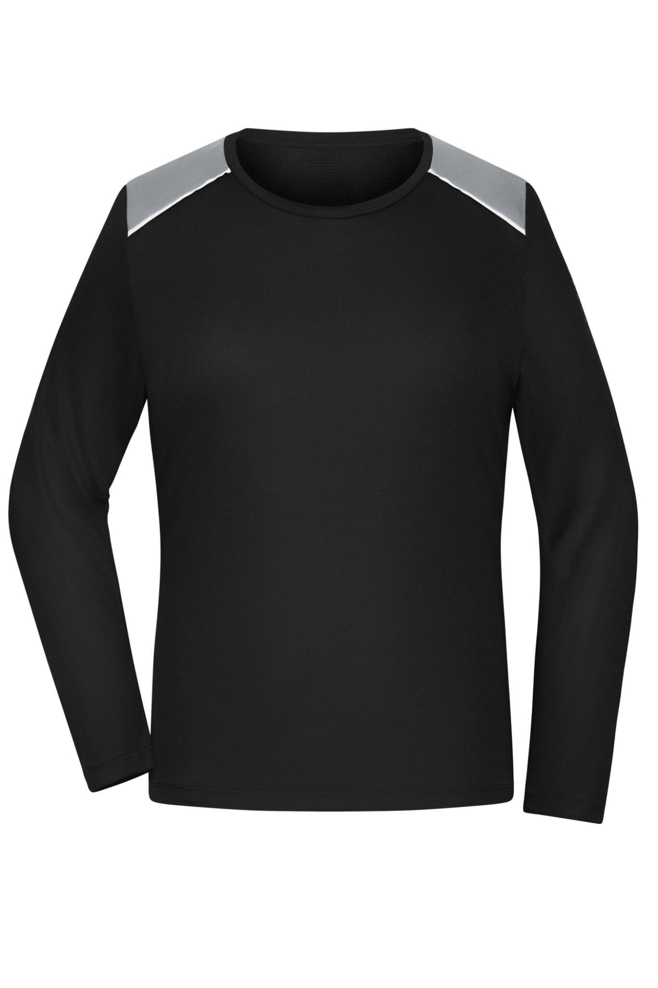 A long-sleeve black running shirt with grey accents on the shoulders and a logo on the front. Ladies Running Shirt Longsleeve - Image 1