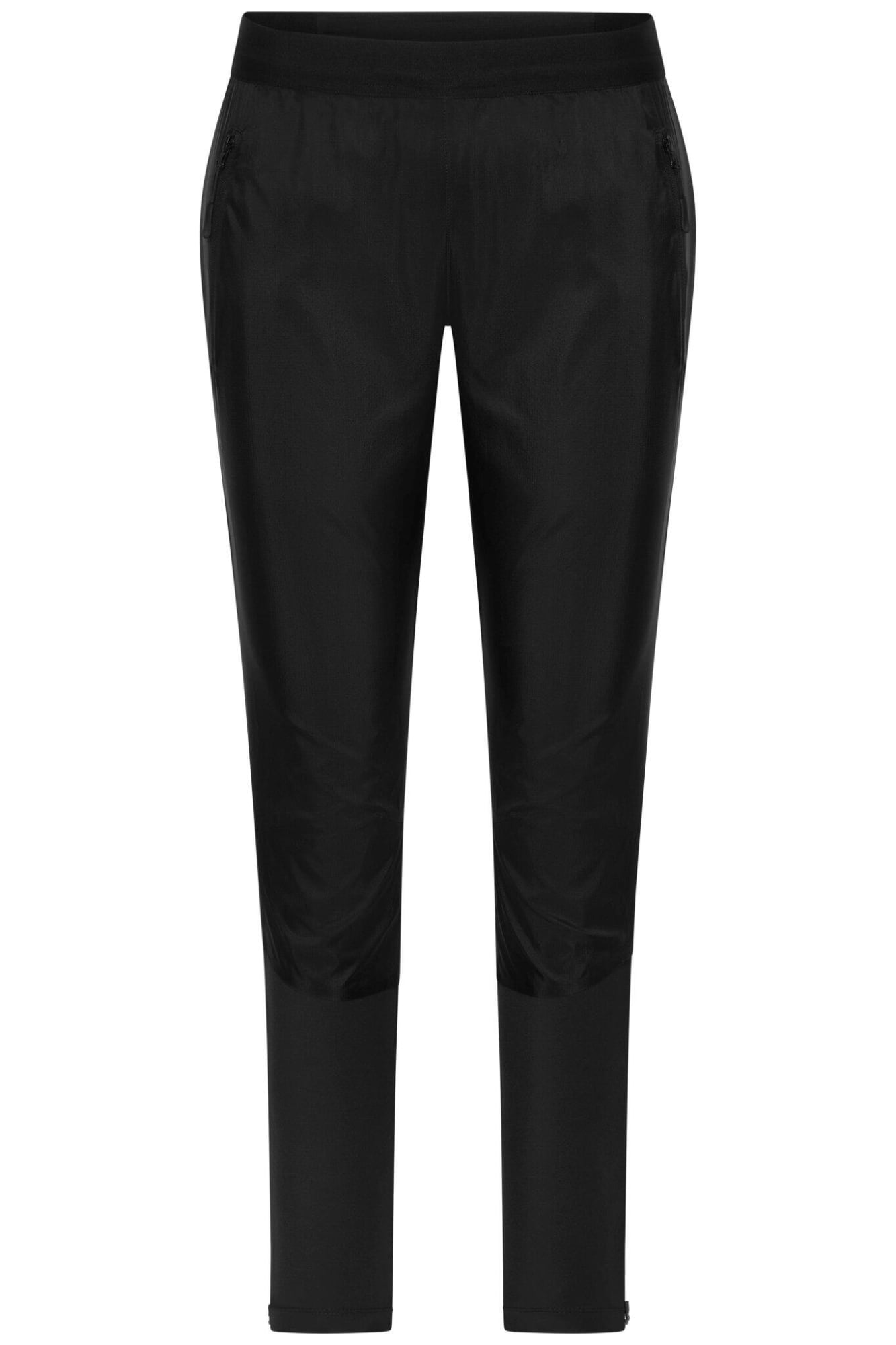 A pair of black ladies' running pants with a fitted design, featuring a waistband and a logo. Ladies Running Pants - Image 1