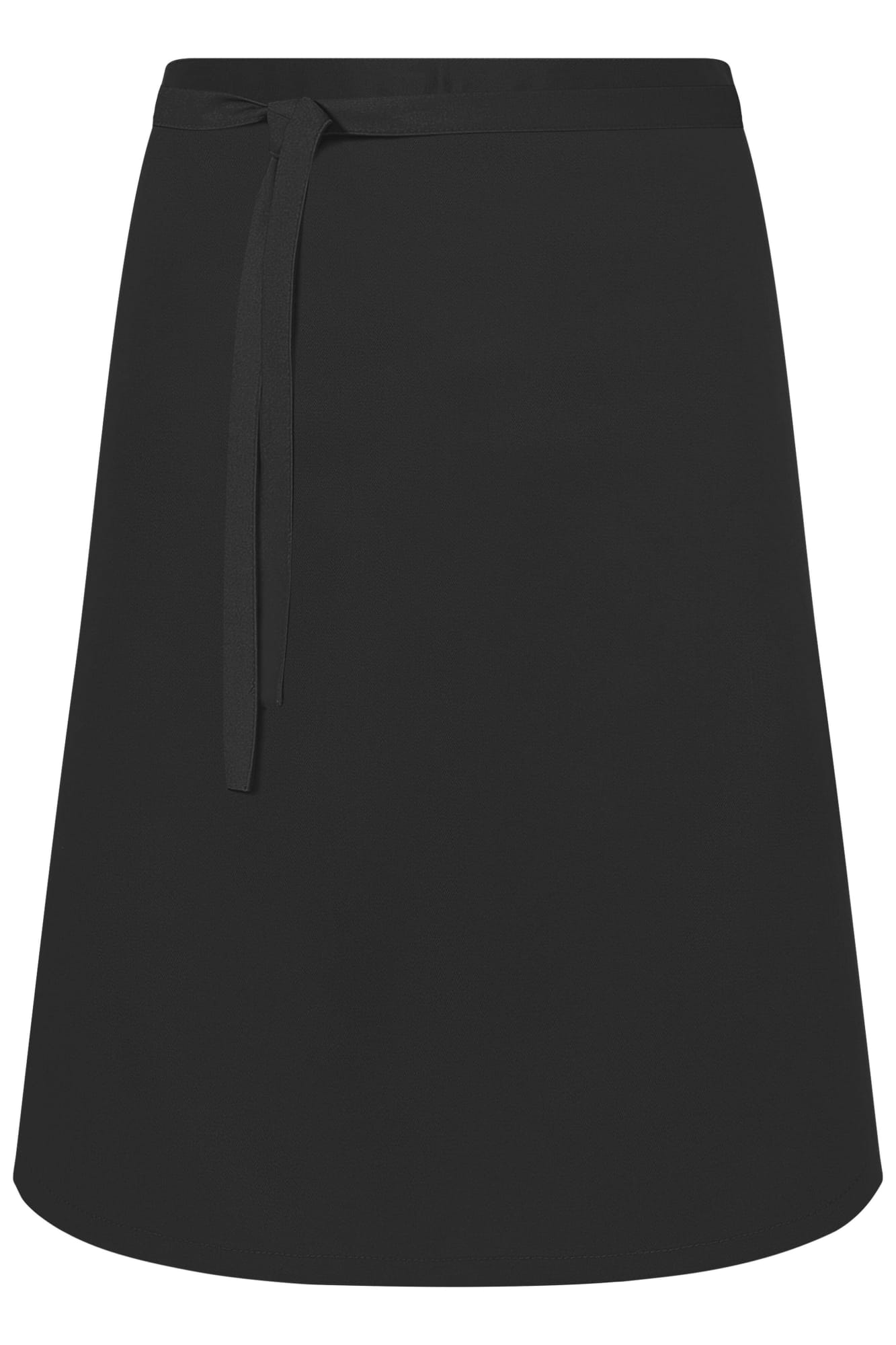 A black apron with a tie waist, featuring a simple and clean design, suitable for workwear. Apron Short - Image 1