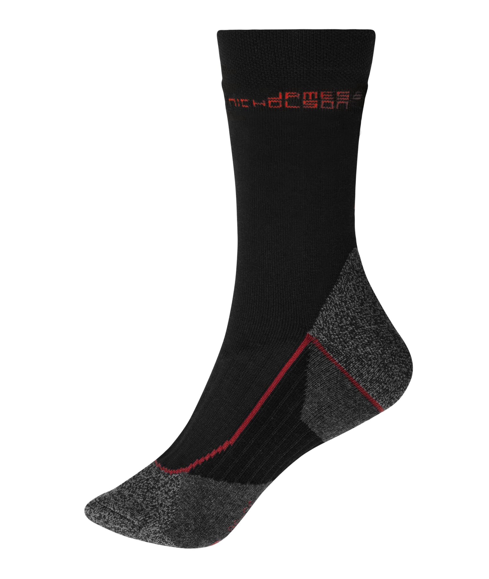 Worker Socks Warm in black with grey accents, featuring a logo and designed for comfort and warmth. Worker Socks Warm - Image 1