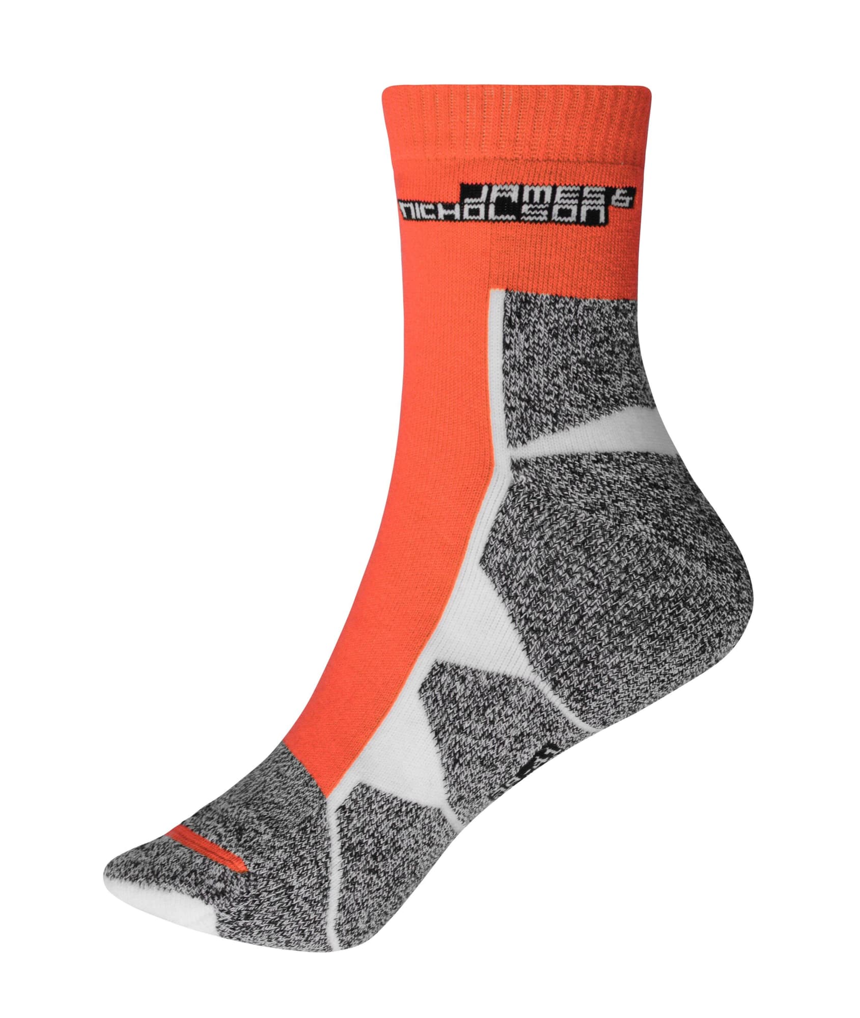 A pair of sports socks featuring an orange upper and grey patterned lower section, with a logo on the cuff. Sport Socks - Image 1