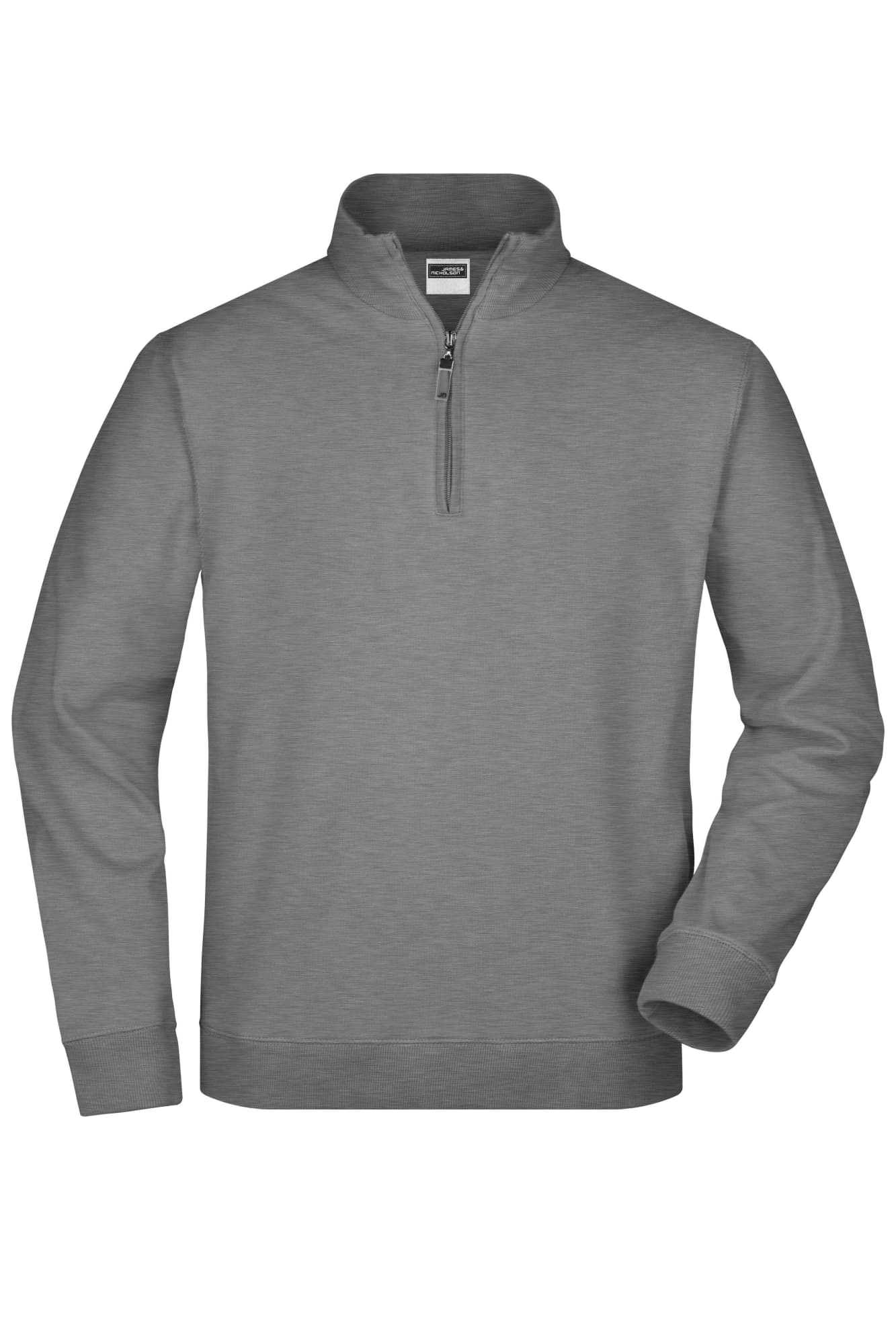 A grey round-neck zip jumper featuring a half-zip closure and long sleeves, with a logo on the label. Round-Neck Zip - Image 1