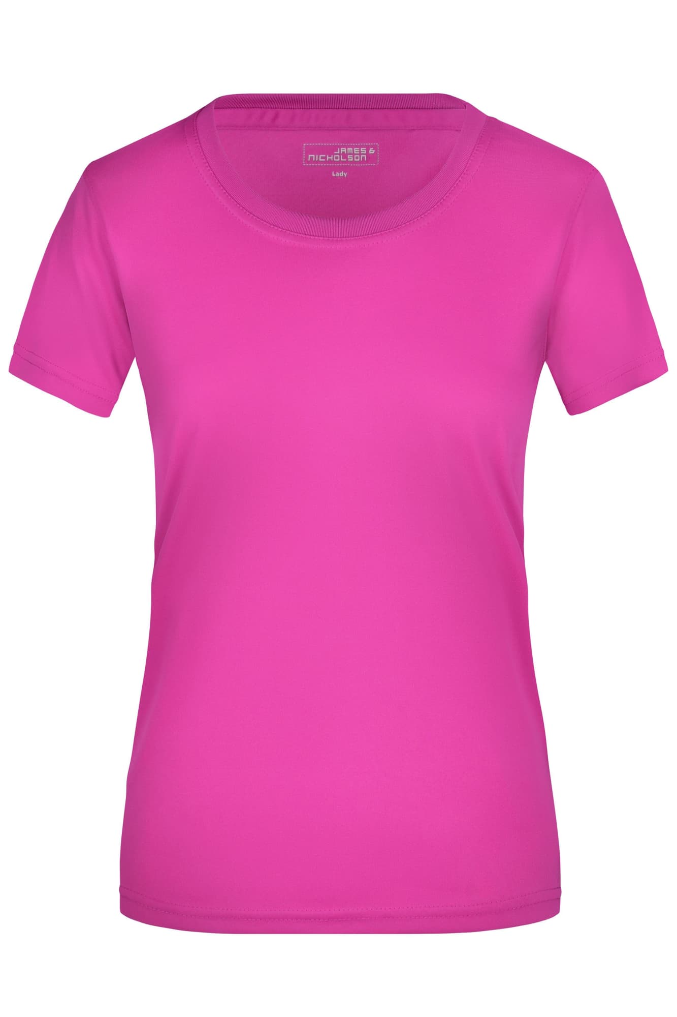 A pink ladies T-shirt with a round neckline and short sleeves, featuring a logo on the neckline. Ladies Active-T - Image 1