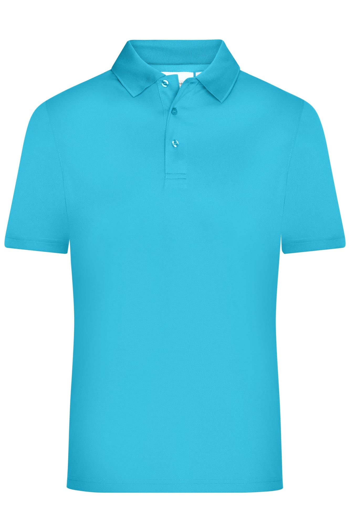 A turquoise men's active polo shirt featuring a classic collar and a single button placket. It has a logo on the chest. Mens Active Polo - Image 1