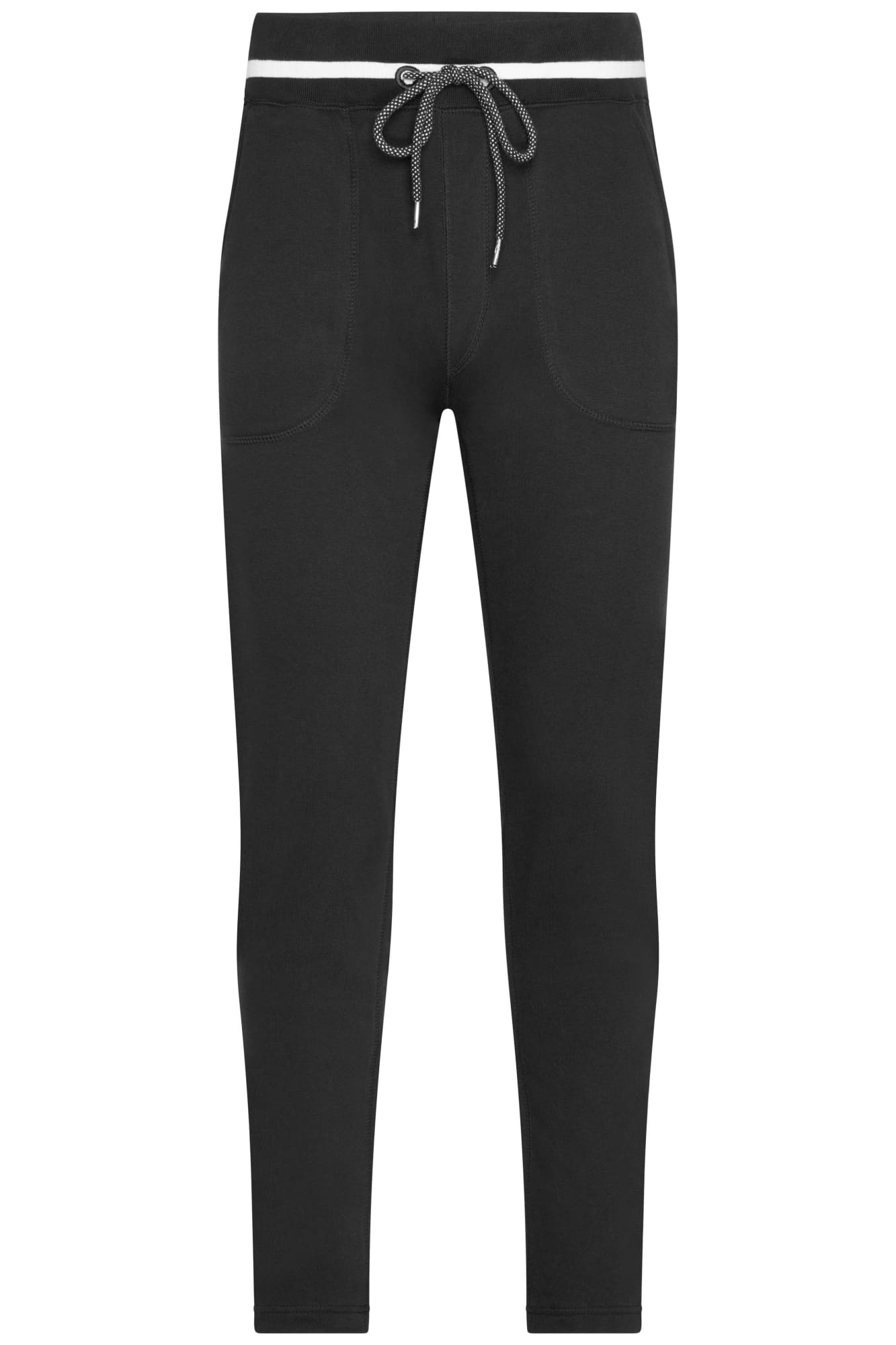 Black men's jog-pants with a drawstring waistband and two front pockets, featuring a branding logo. Mens Jog-Pants - Image 1
