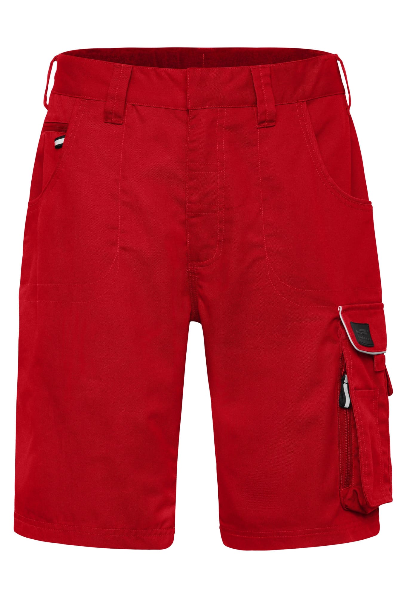 Red workwear bermudas featuring multiple pockets and a utility design, suitable for various work environments. Workwear Bermudas - Image 1