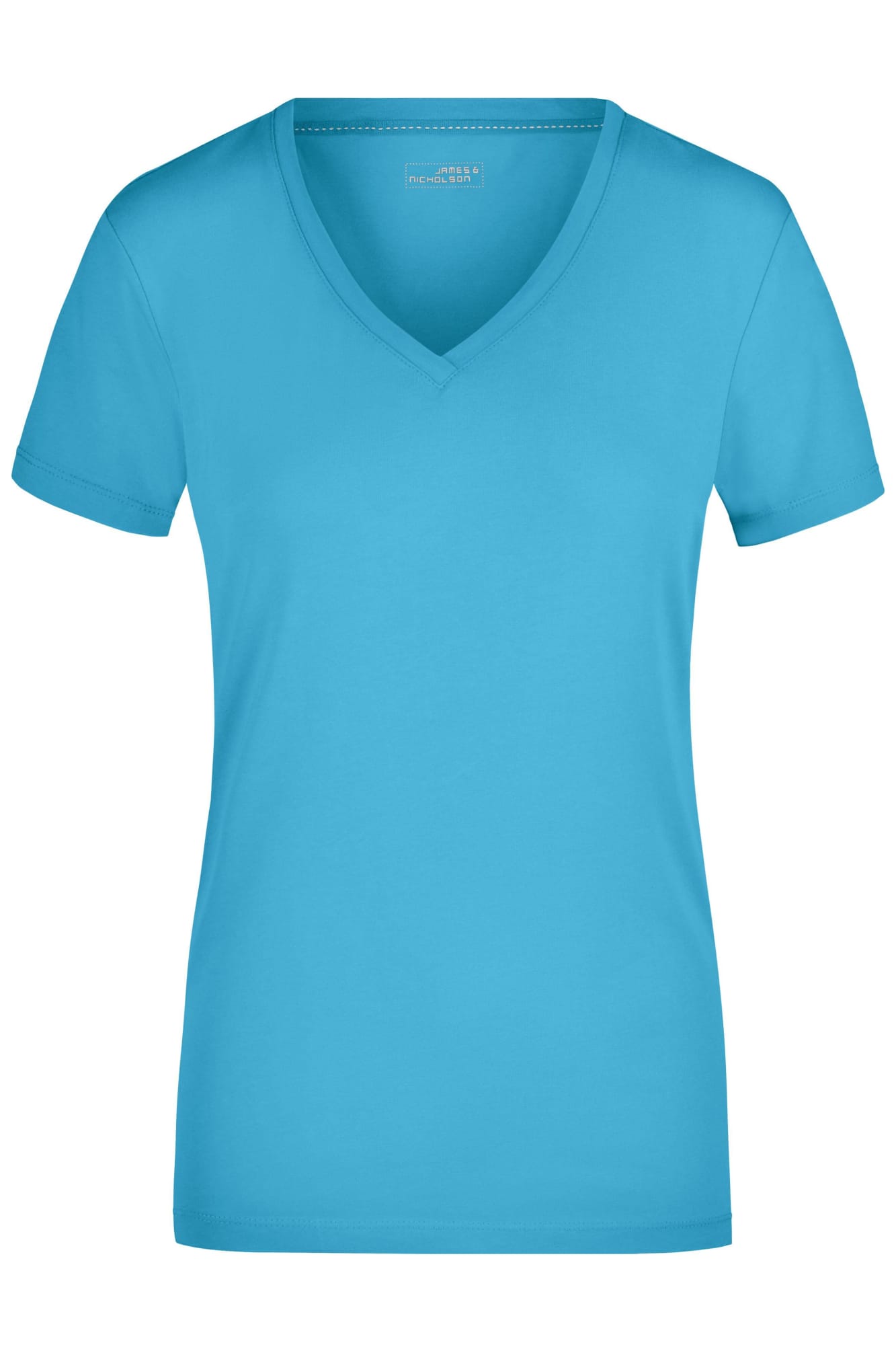 A ladies' turquoise stretch V-neck T-shirt with short sleeves. The shirt features a logo. Ladies Stretch V-T - Image 1