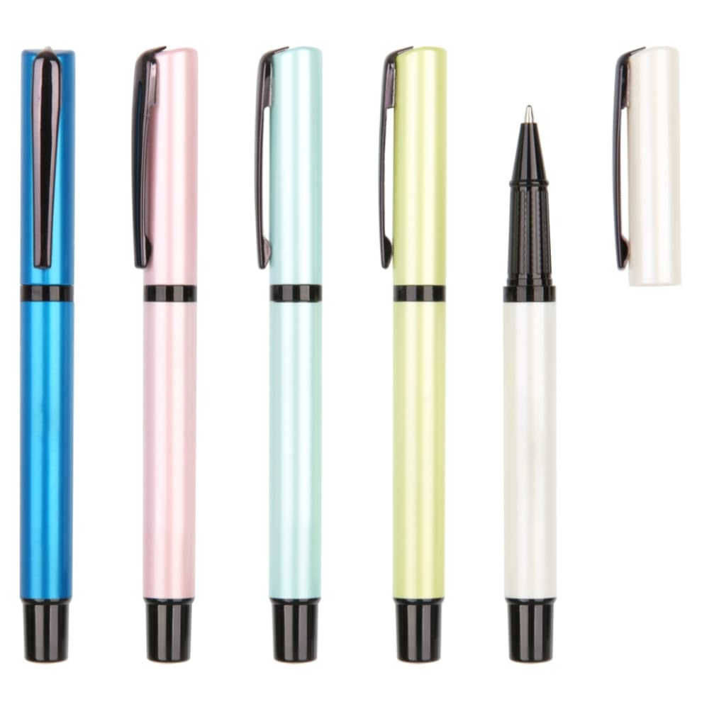 A set of Avalanche plastic pens in blue, pink, light blue, green, and white, featuring a branding logo. Avalanche plastic pen - Image 1
