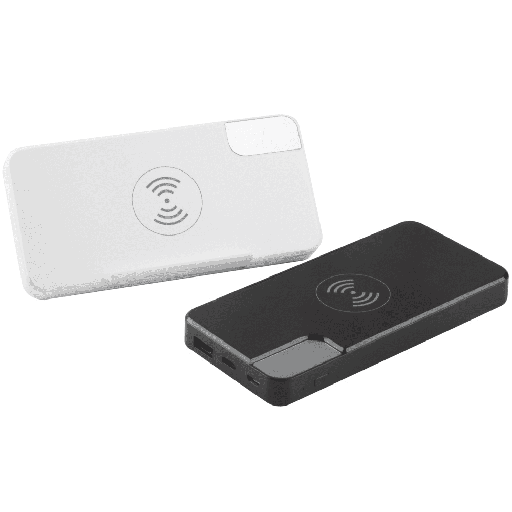 A black and white powerbank with a wireless charging feature and a logo on the surface. Osaka Power bank - Image 1