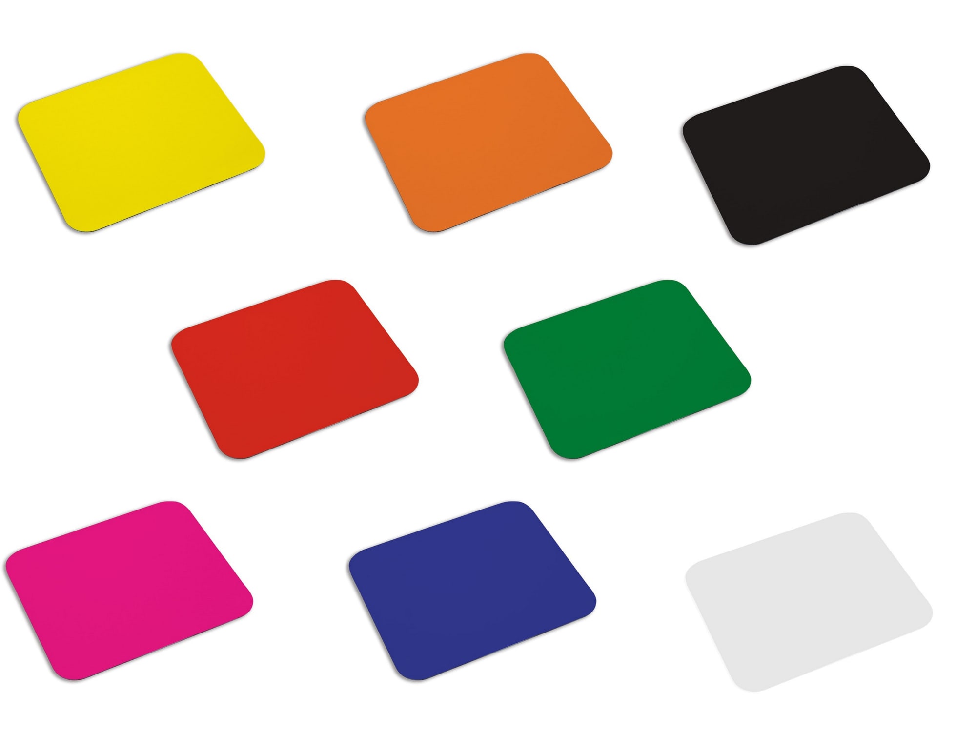 A collection of square coasters in yellow, orange, black, green, red, blue, pink, and white. Vaniat - Image 1